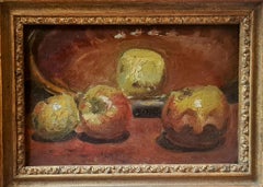 Óleo sobre tabla impresionista francés del siglo XIX, Naturaleza muerta con manzanas