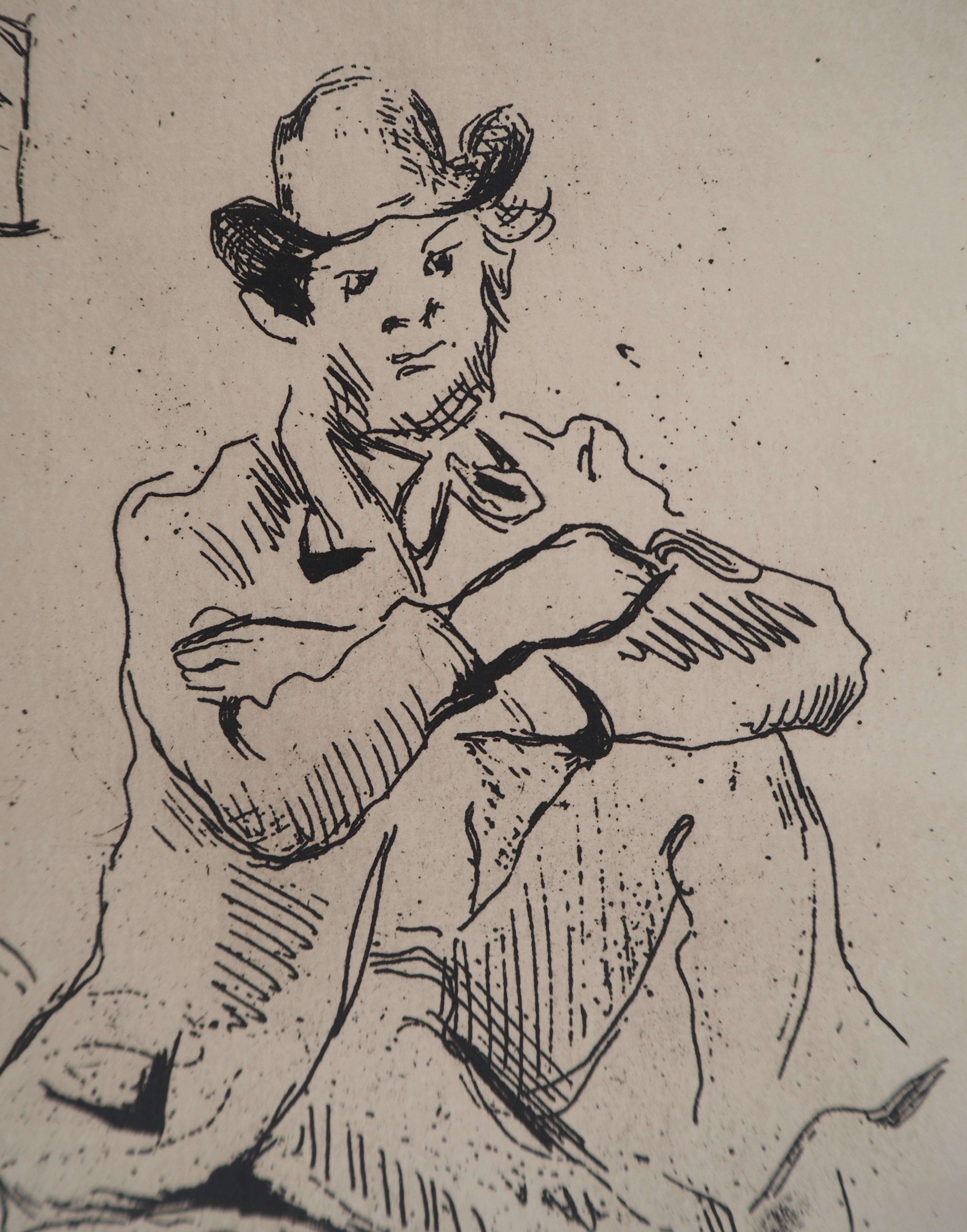 Armand Guillaumin au Pendu - Original etching (Venturi #1159) - Gray Portrait Print by Paul Cézanne