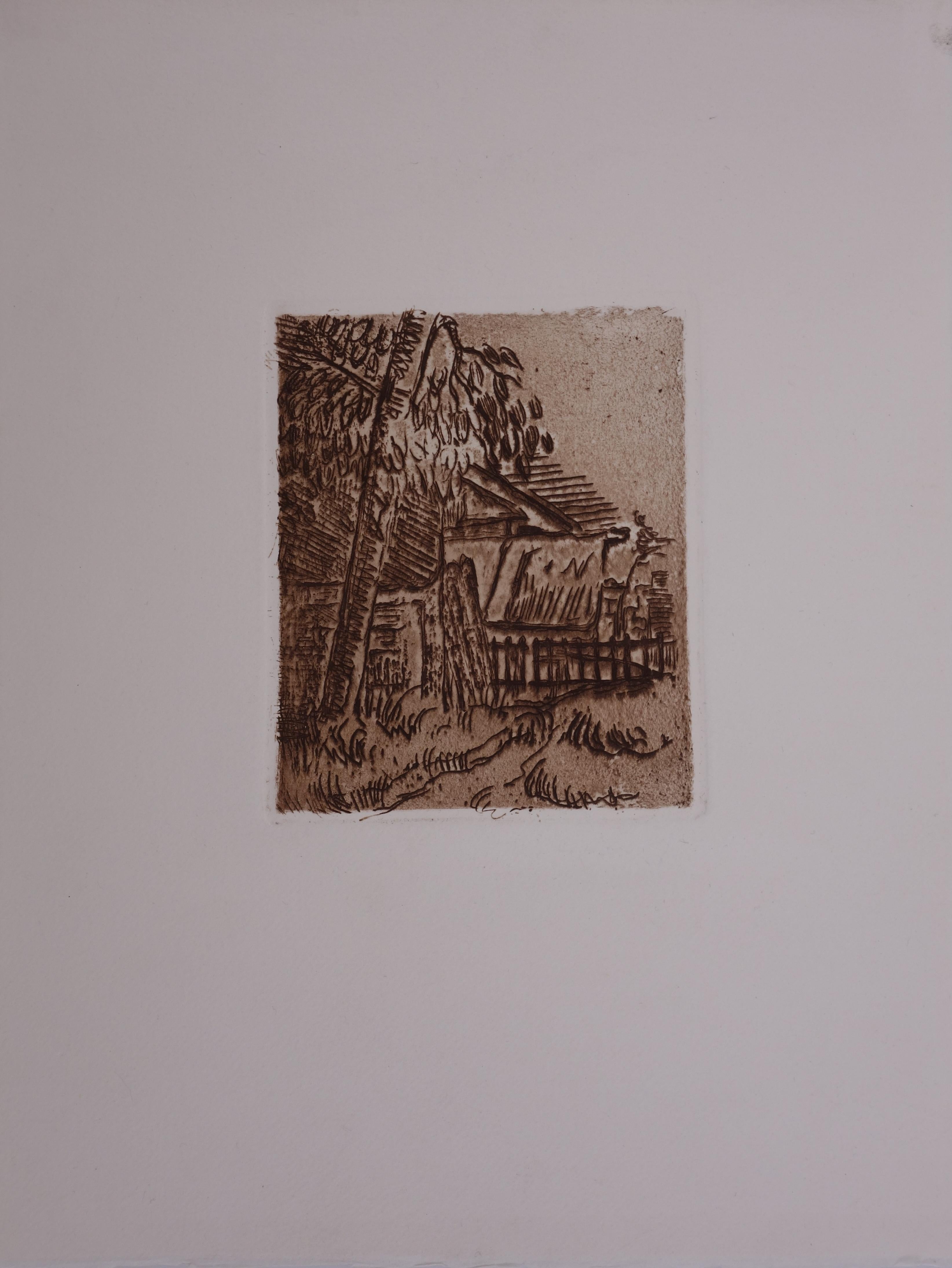 Landscape in Auvers,  The Farm - Original drypoint - Print by Paul Cézanne