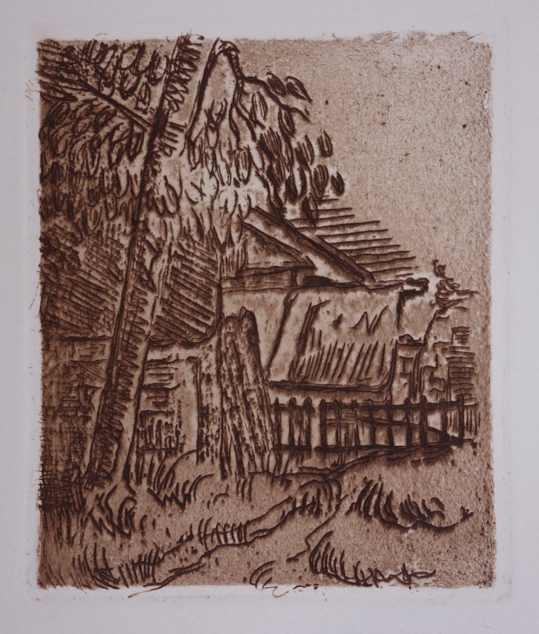 Paul Cézanne Landscape Print - Landscape in Auvers,  The Farm - Original drypoint 