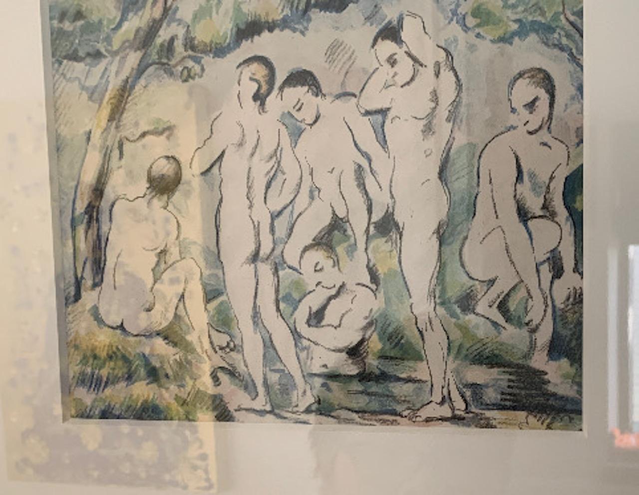 Paul Cézanne
Les baigneurs, petite planche (Los bañistas, pequeña plancha) (Venturi 1156; Druick III)
Del Album d'Estampes de la Galerie Vollard

Litografía impresa en colores, 1896-7, cuarto estado (final), sobre Chine volant, montada, de la