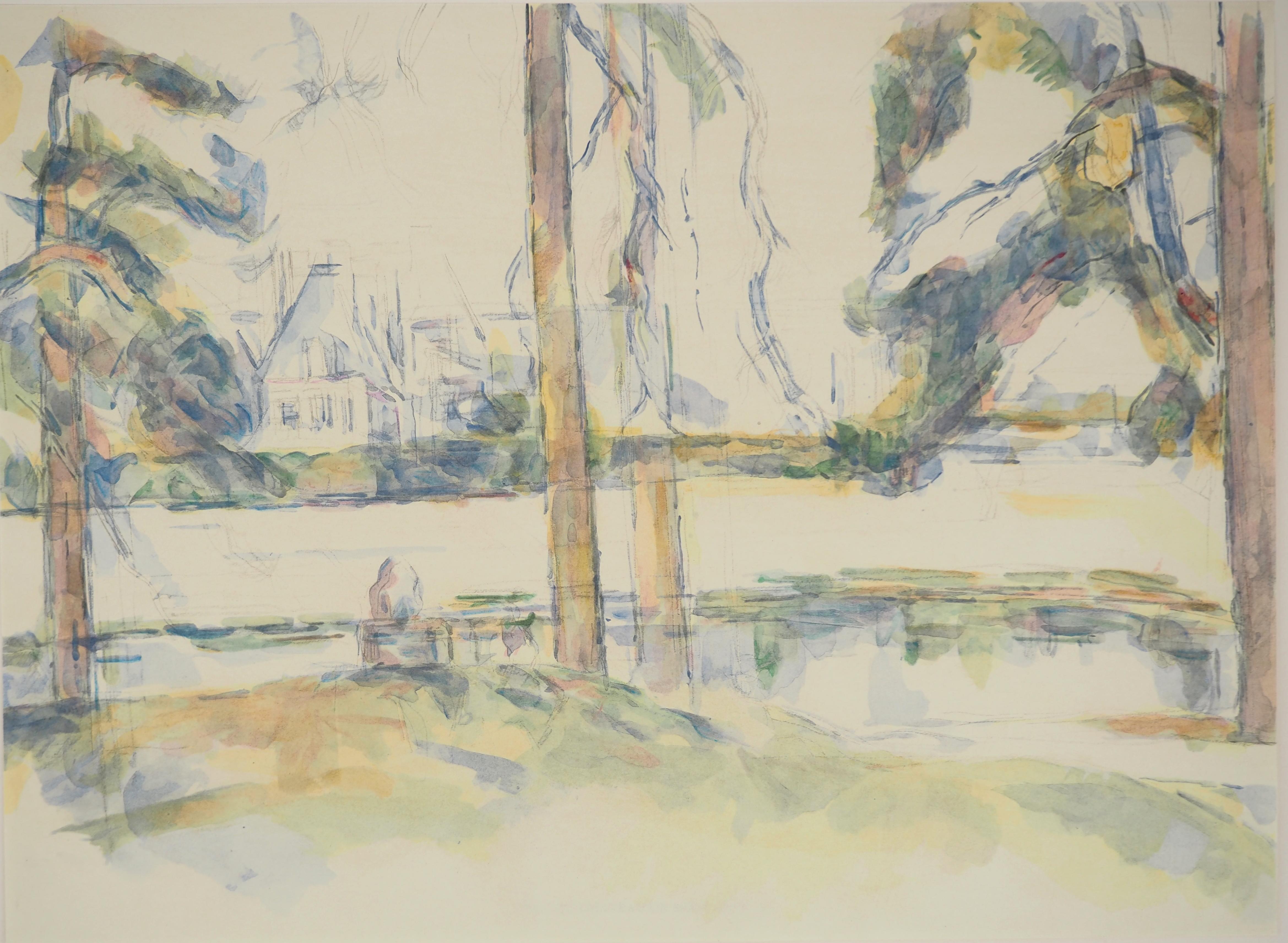 Près de Paris, Vue sur le château de Montgeroult - Lithographie, 1971 - Print de Paul Cézanne