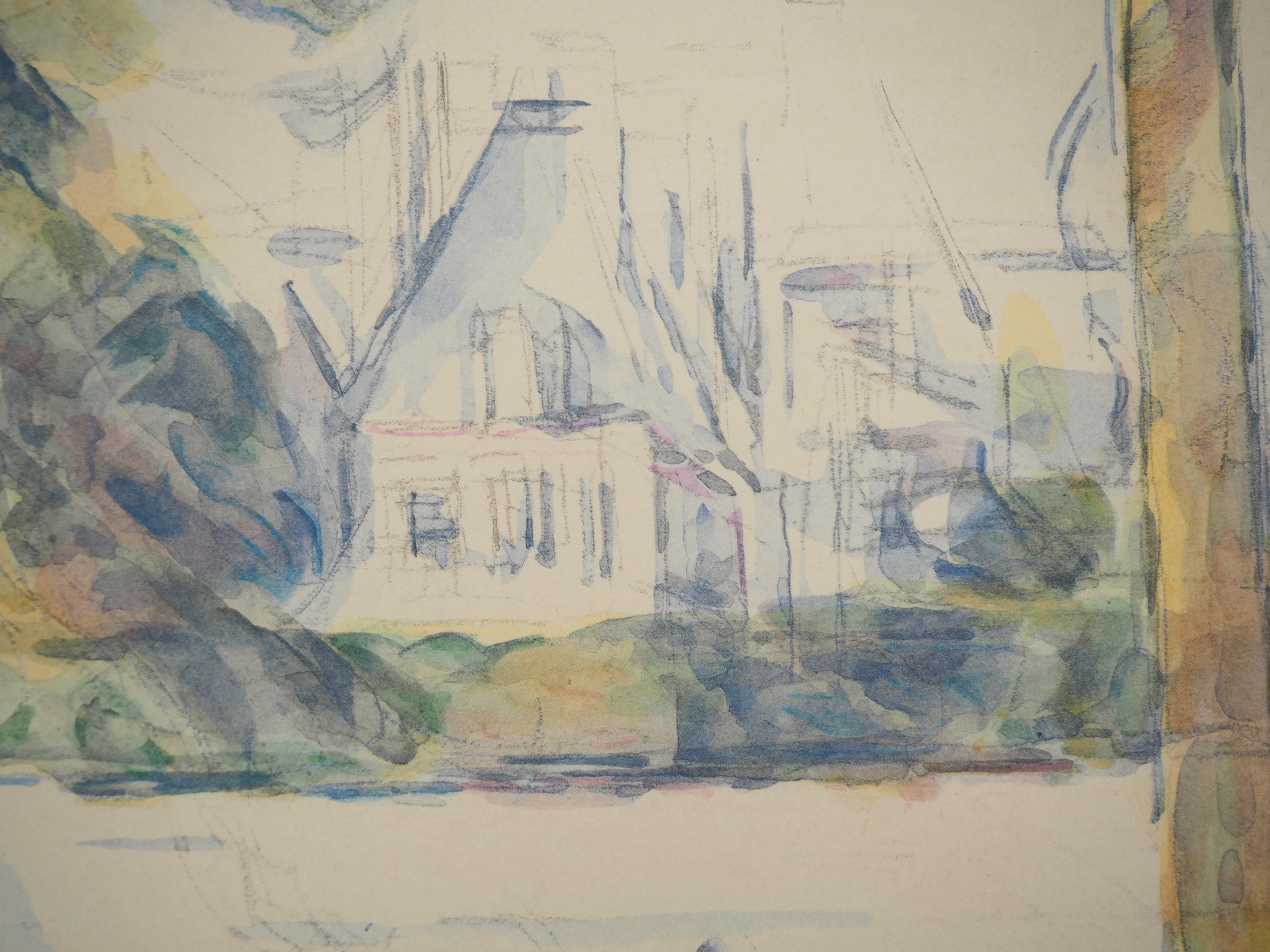 In der Nähe von Paris, Ansicht auf dem Schloss Montgeroult – Lithographie, 1971 (Moderne), Print, von Paul Cézanne