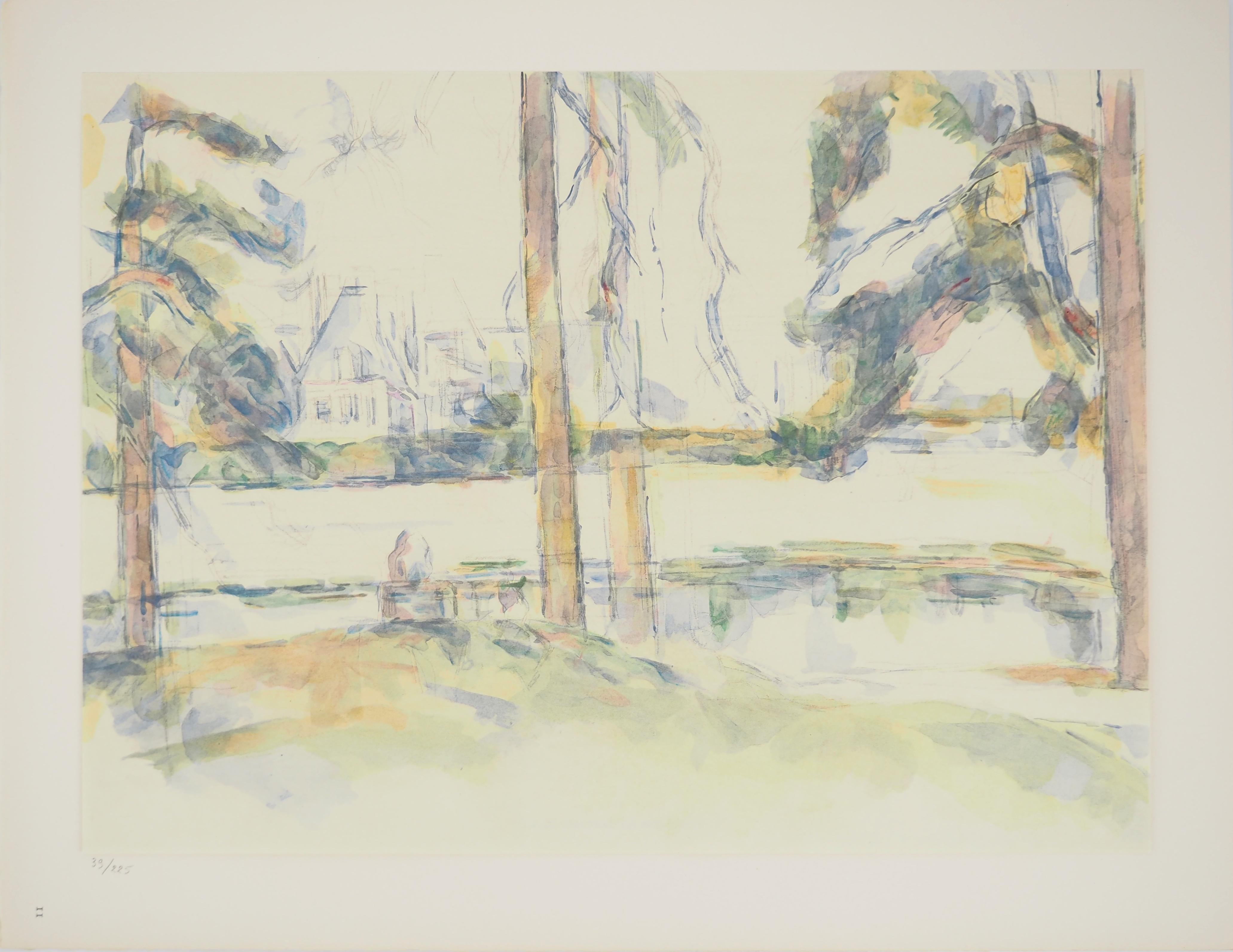 Landscape Print Paul Cézanne - Près de Paris, Vue sur le château de Montgeroult - Lithographie, 1971