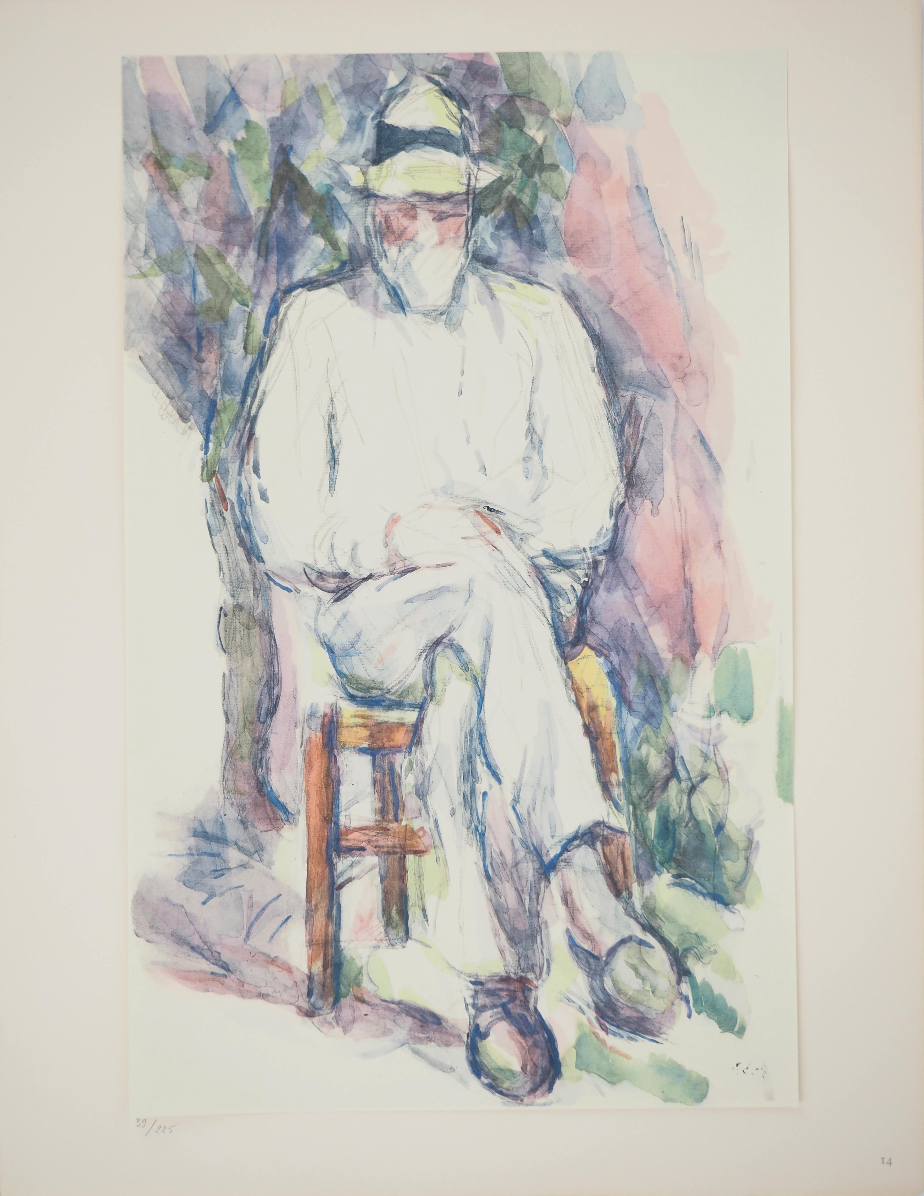 Paul Cézanne Portrait Print - Portrait, The man with a hat - Lithograph, 1971