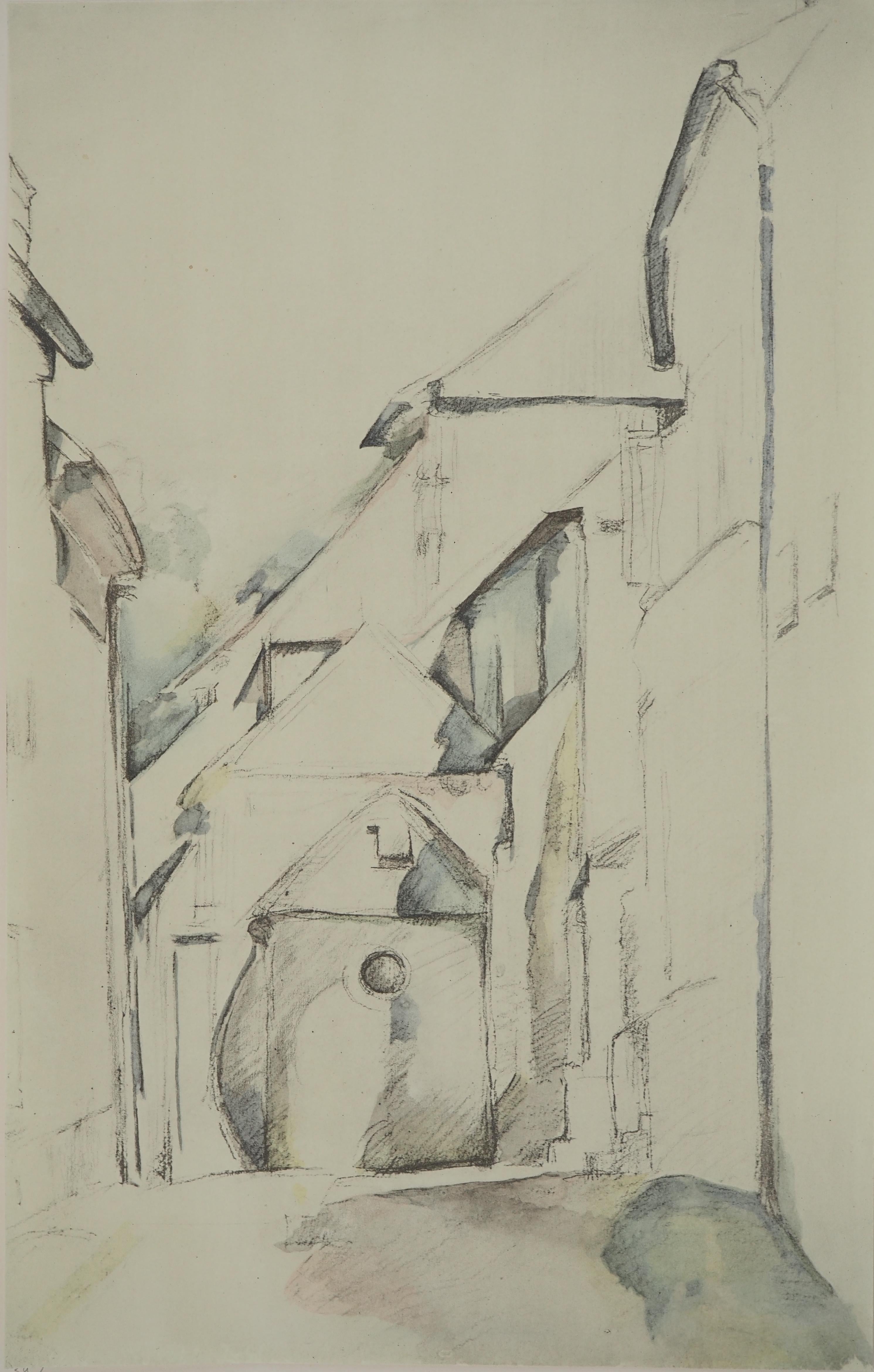 Small Village in France, near the Church - Lithograph, 1971 - Print by Paul Cézanne