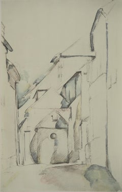 Piccolo villaggio in Francia, vicino alla chiesa - Litografia, 1971