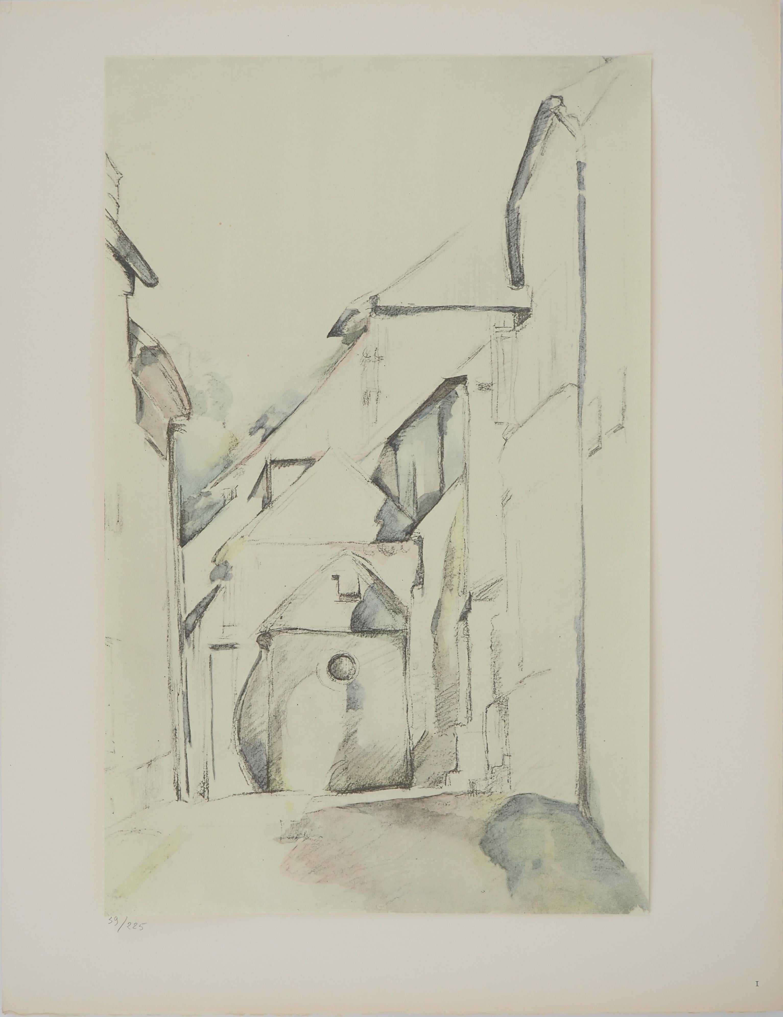 Small Village in France, near the Church - Lithograph, 1971
