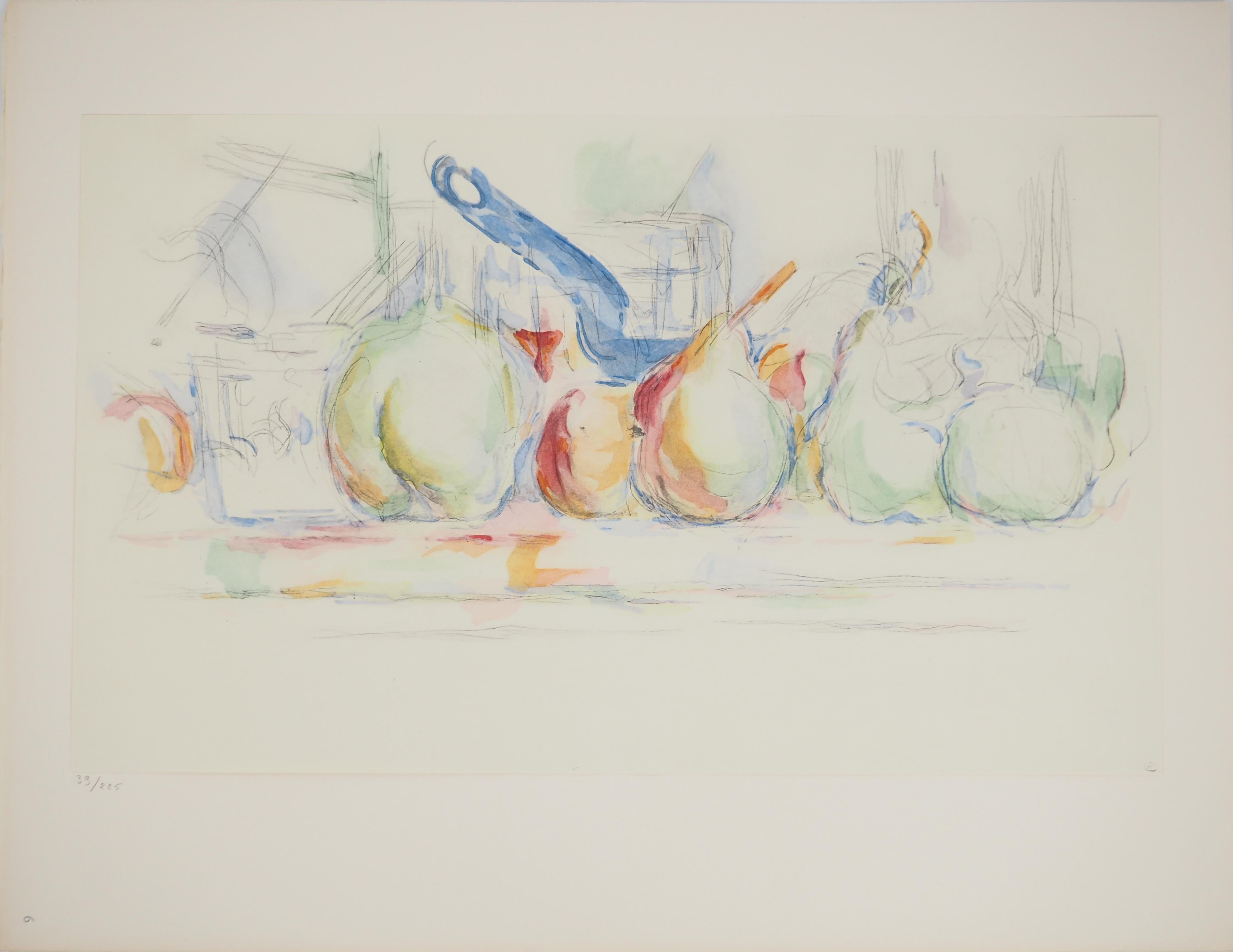 Still life - Fruits, pears and apples - Lithograph, 1971 - Print by Paul Cézanne