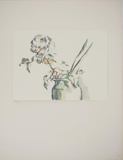 Nature morte, roses pâles dans un vase - Lithographie, 1971