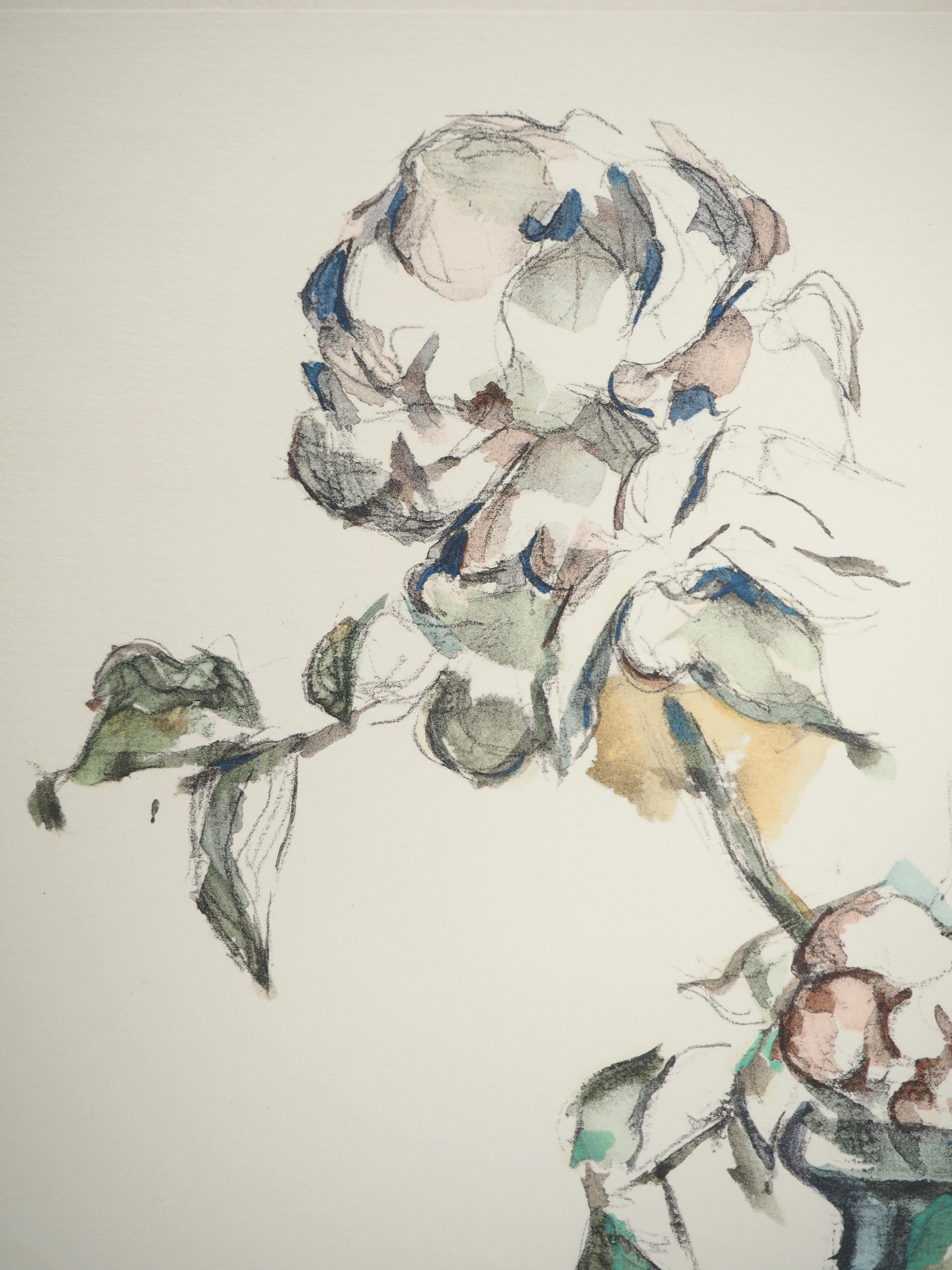 Naturaleza muerta, Rosas pálidas en un jarrón - Litografía, 1971 - Print Moderno de Paul Cézanne