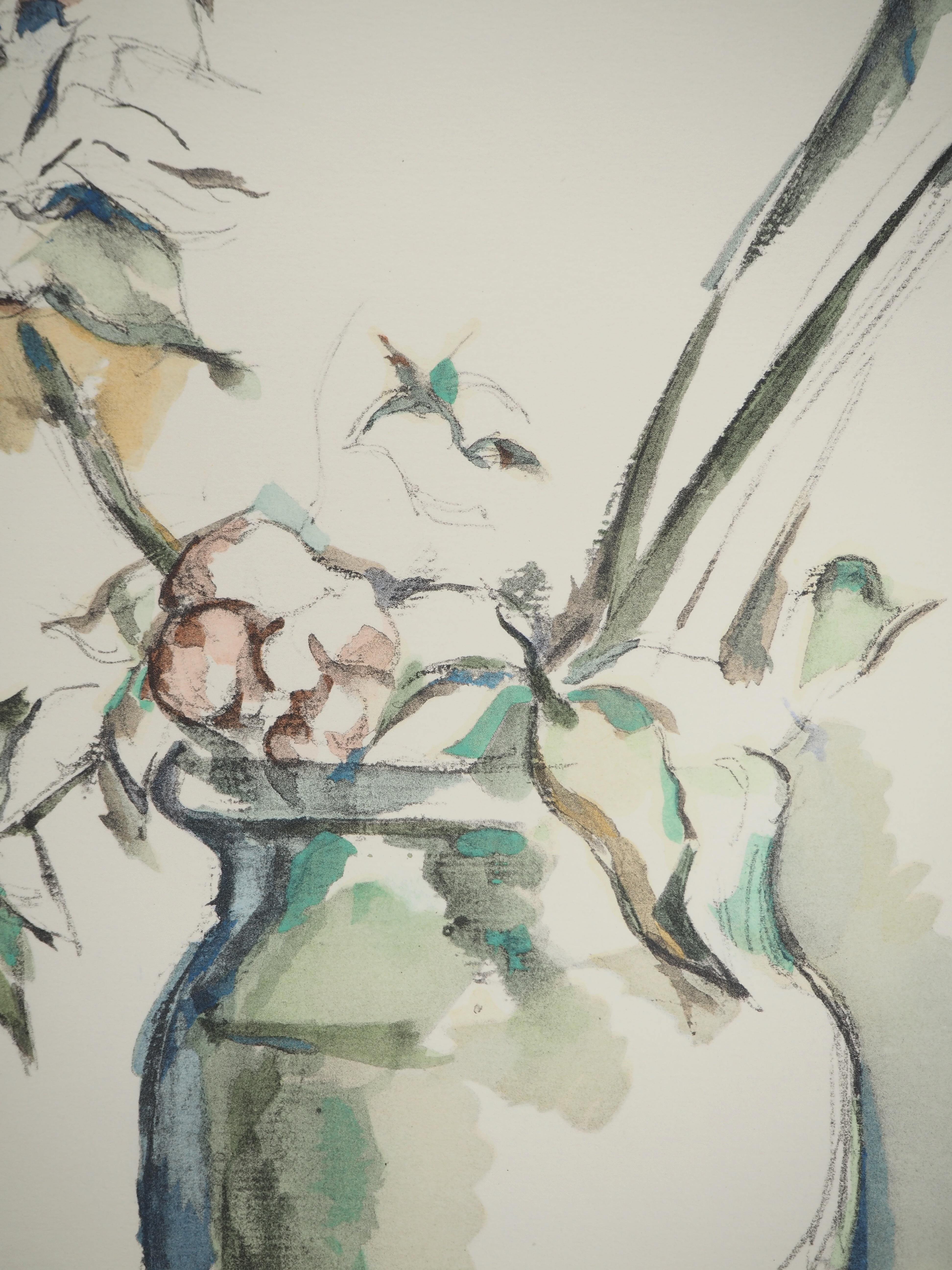 Naturaleza muerta, Rosas pálidas en un jarrón - Litografía, 1971 - Still-Life Print Beige de Paul Cézanne