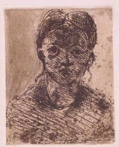 Tête de Jeune Fille - Original Etching and Drypoint by Paul Cézanne - Early 1900