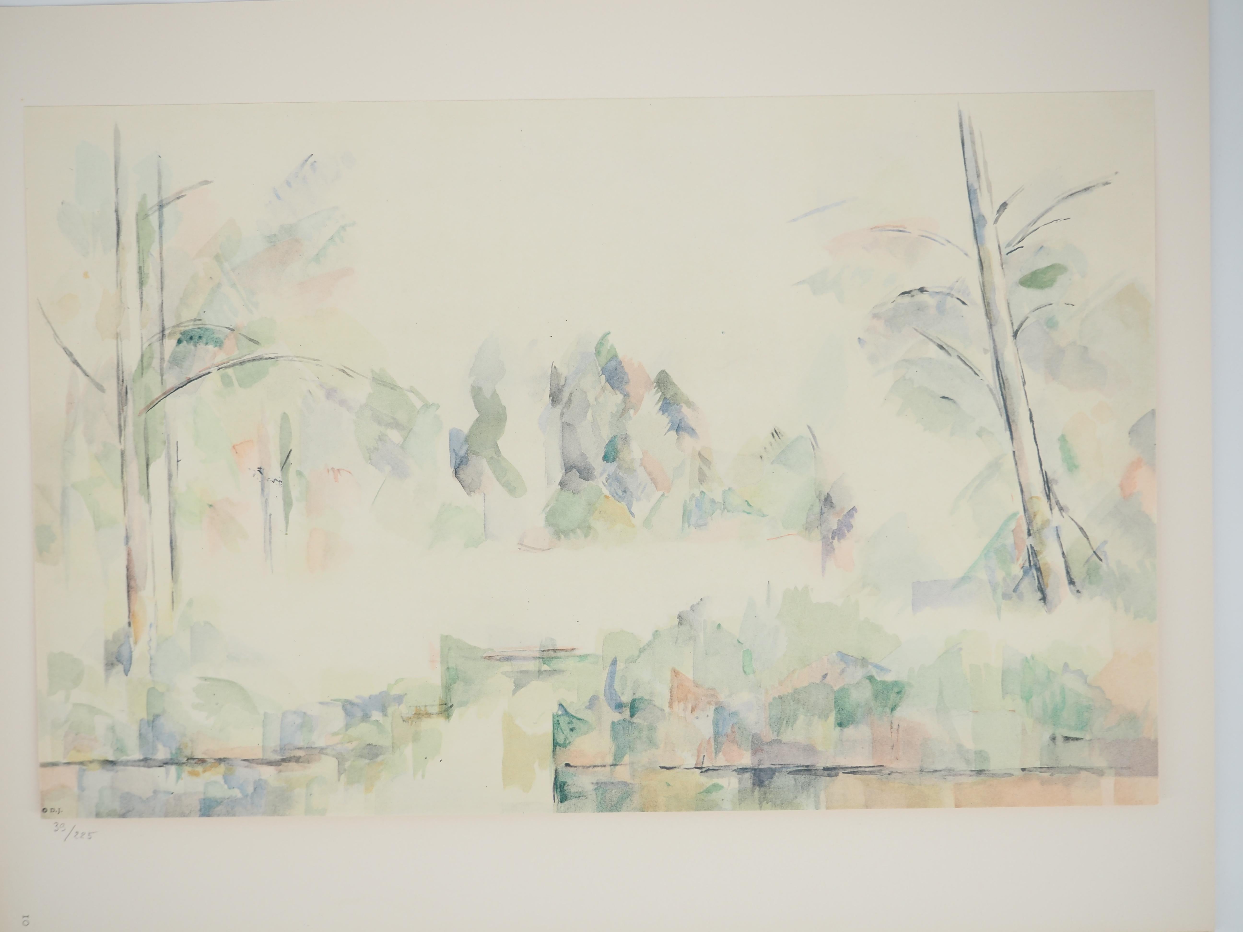 Blick vom See aus – Lithographie, 1971 – Print von Paul Cézanne
