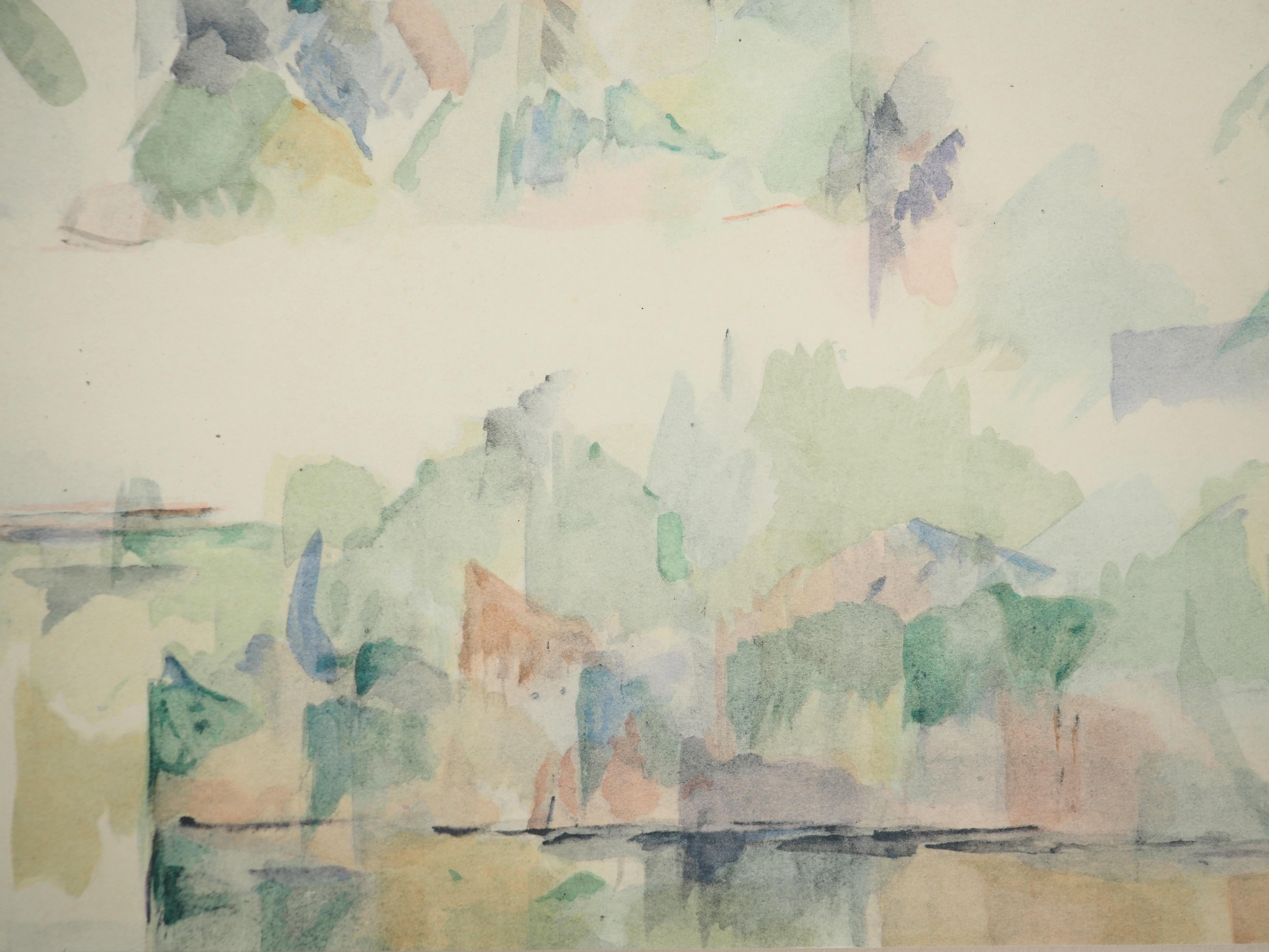 Paul Cezanne
Blick vom See, 1971

Lithographie und Schablone (Werkstatt Jacomet)
Vorzeichenlos
Nummeriert / 225
Auf Papier, aufgetragen auf Arches Vellum 53,5 x 41,5 cm (ca. 21 x 16,5 Zoll)

INFORMATION : Diese Lithographie ist Teil der Mappe