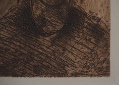 Young girl - Original etching, Signed (1873)