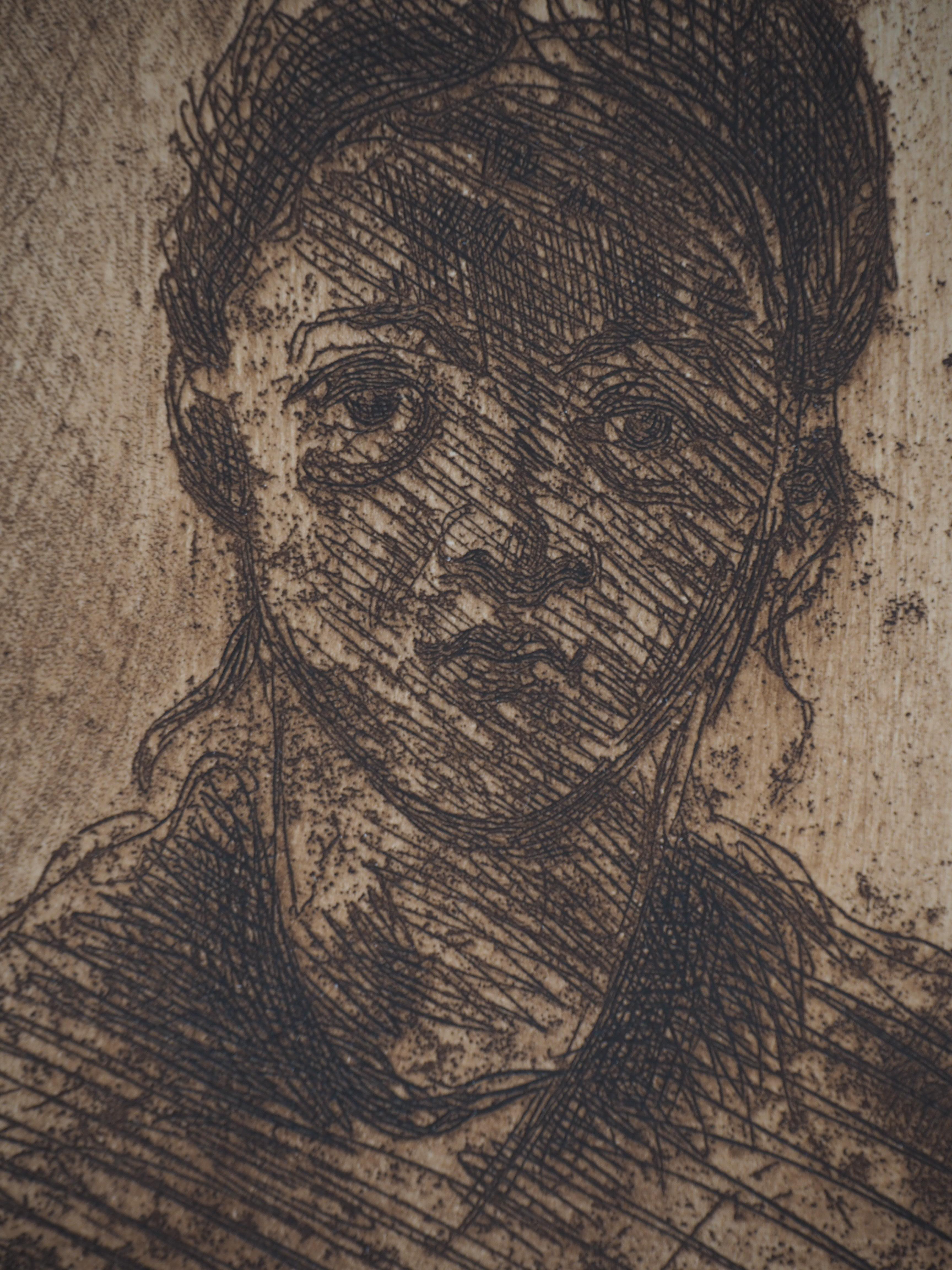 Junges Mädchen – Original-Radierung, signiert (1873) 1