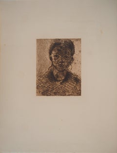 Young girl - Original etching, Signed (1873)