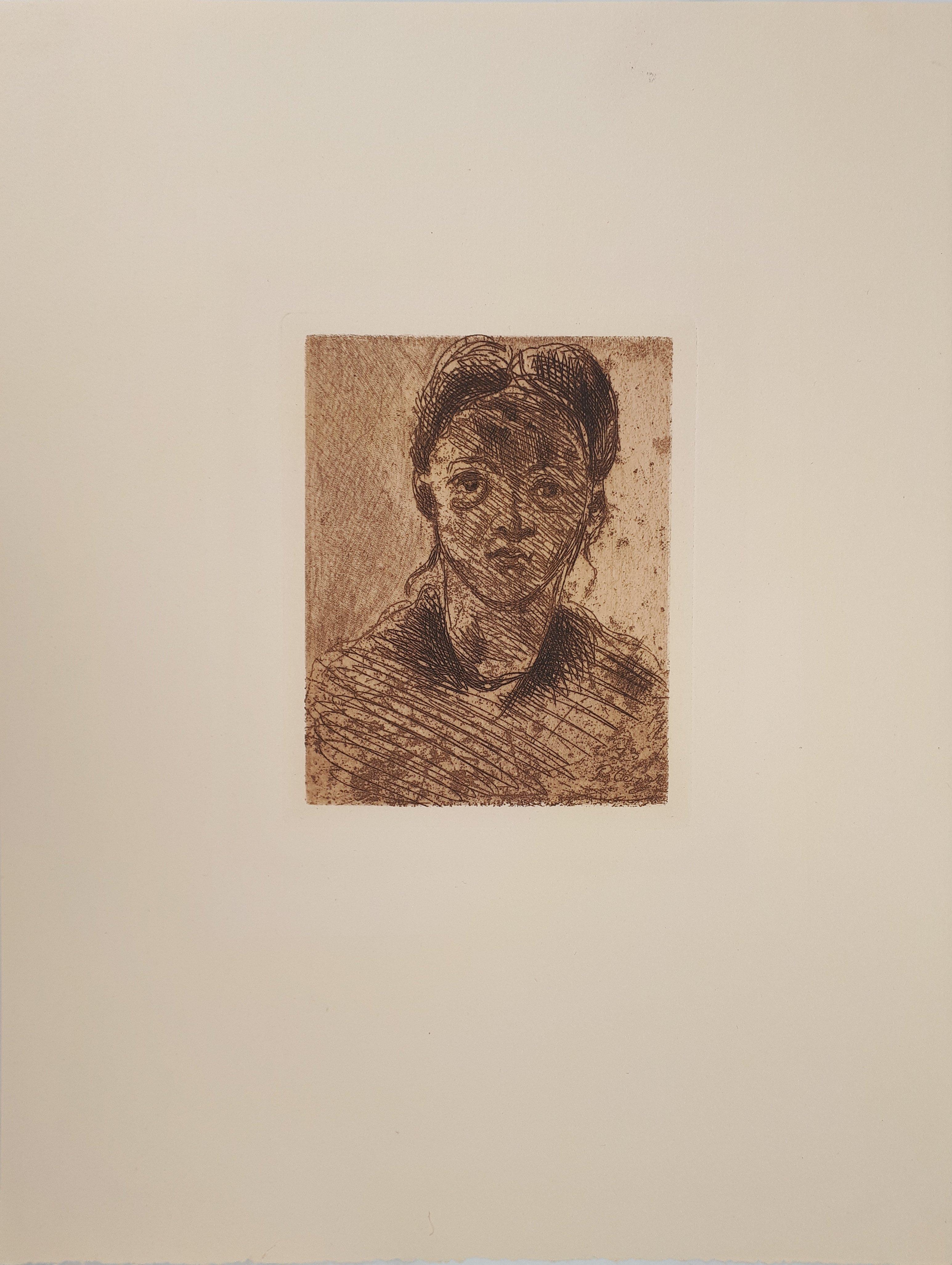 Junges Mädchen – Original-Radierung, signiert (Venturi #1160) (Impressionismus), Print, von Paul Cézanne
