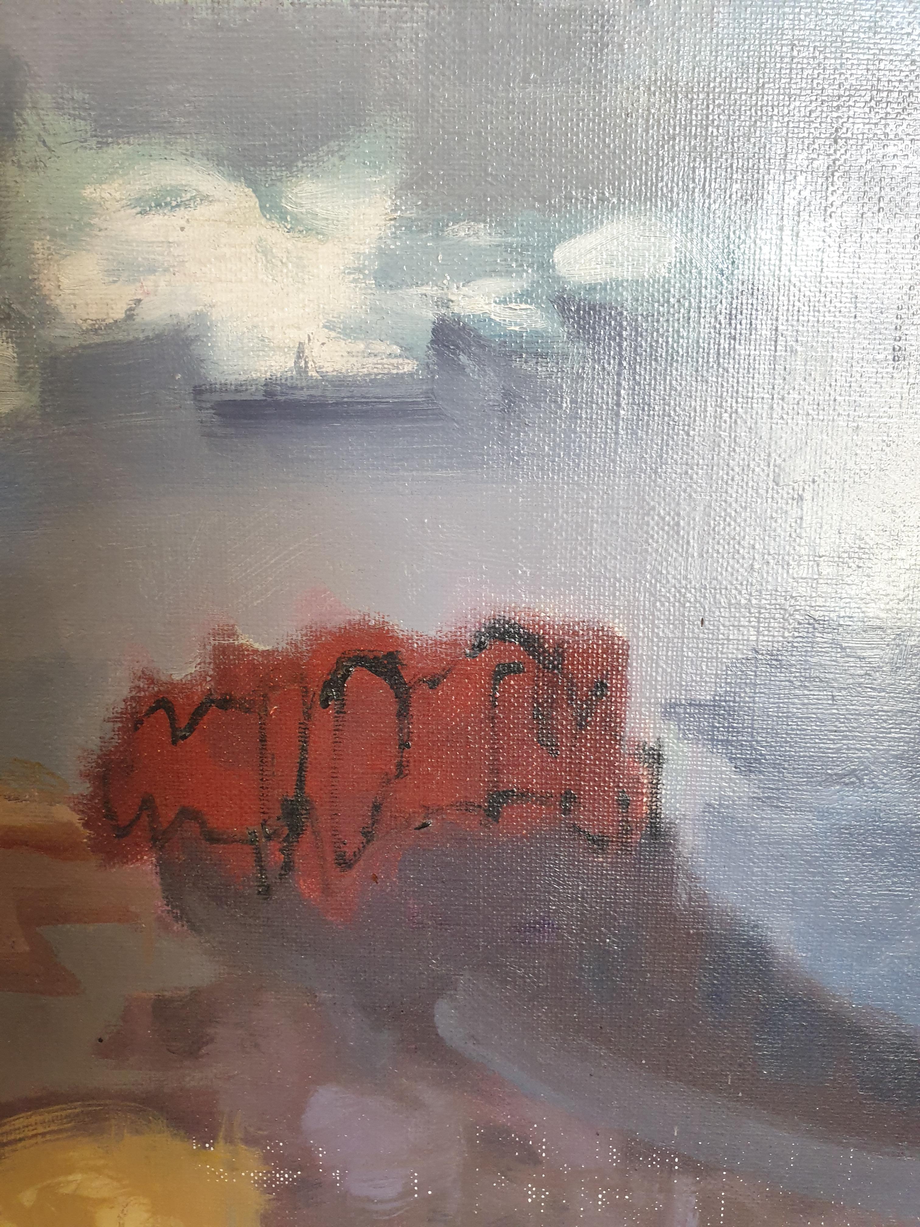 Huile sur toile du milieu du siècle dernier, Avril vers Pierrefeu, Vue de Pierrefeu en avril. - Moderne Painting par Paul Cèze 