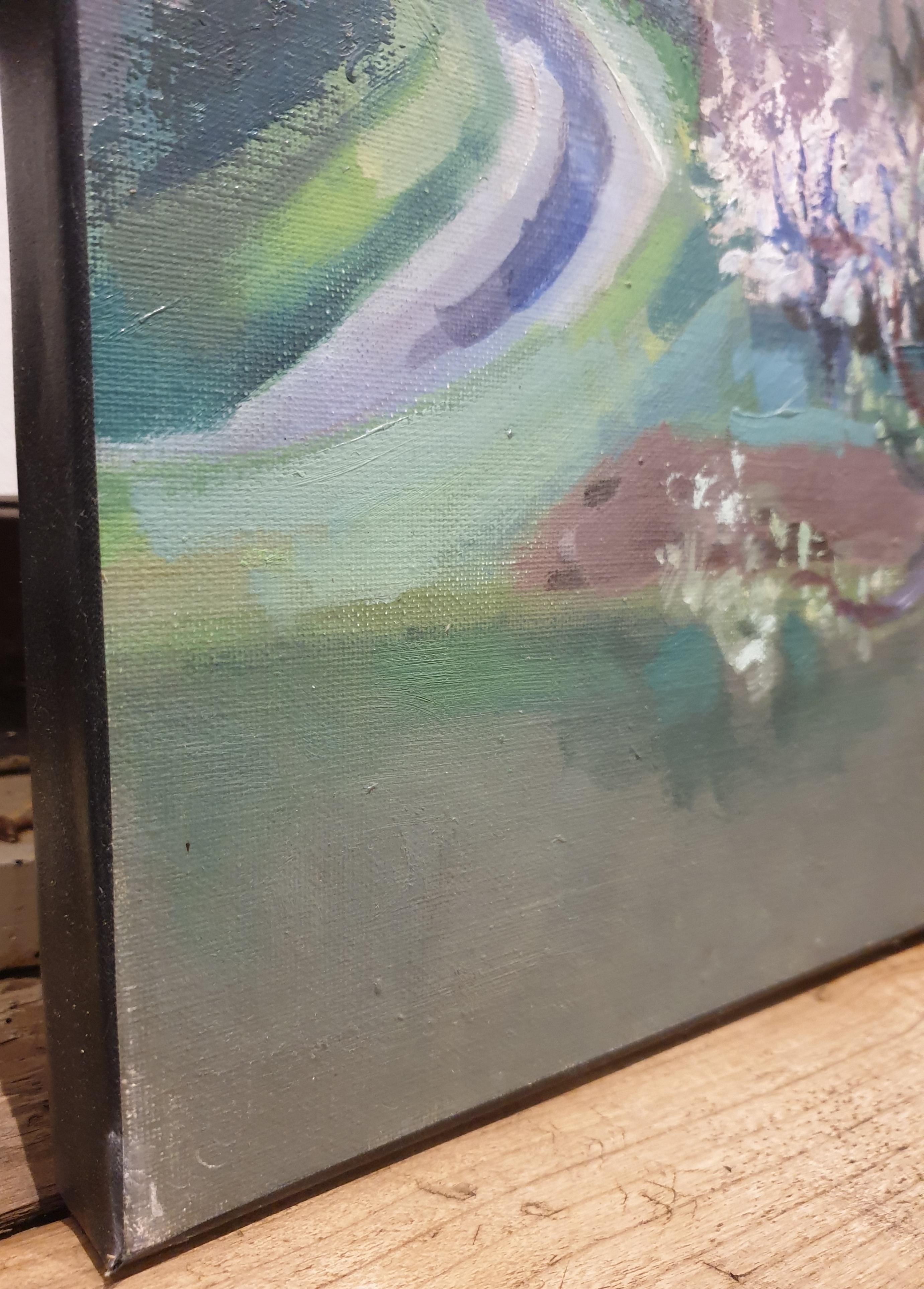 Huile sur toile du milieu du siècle dernier, Avril vers Pierrefeu, Vue de Pierrefeu en avril. 2