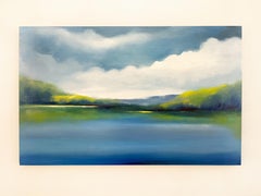 A Day in June, 30x48", serene oil landscape in blues and greens