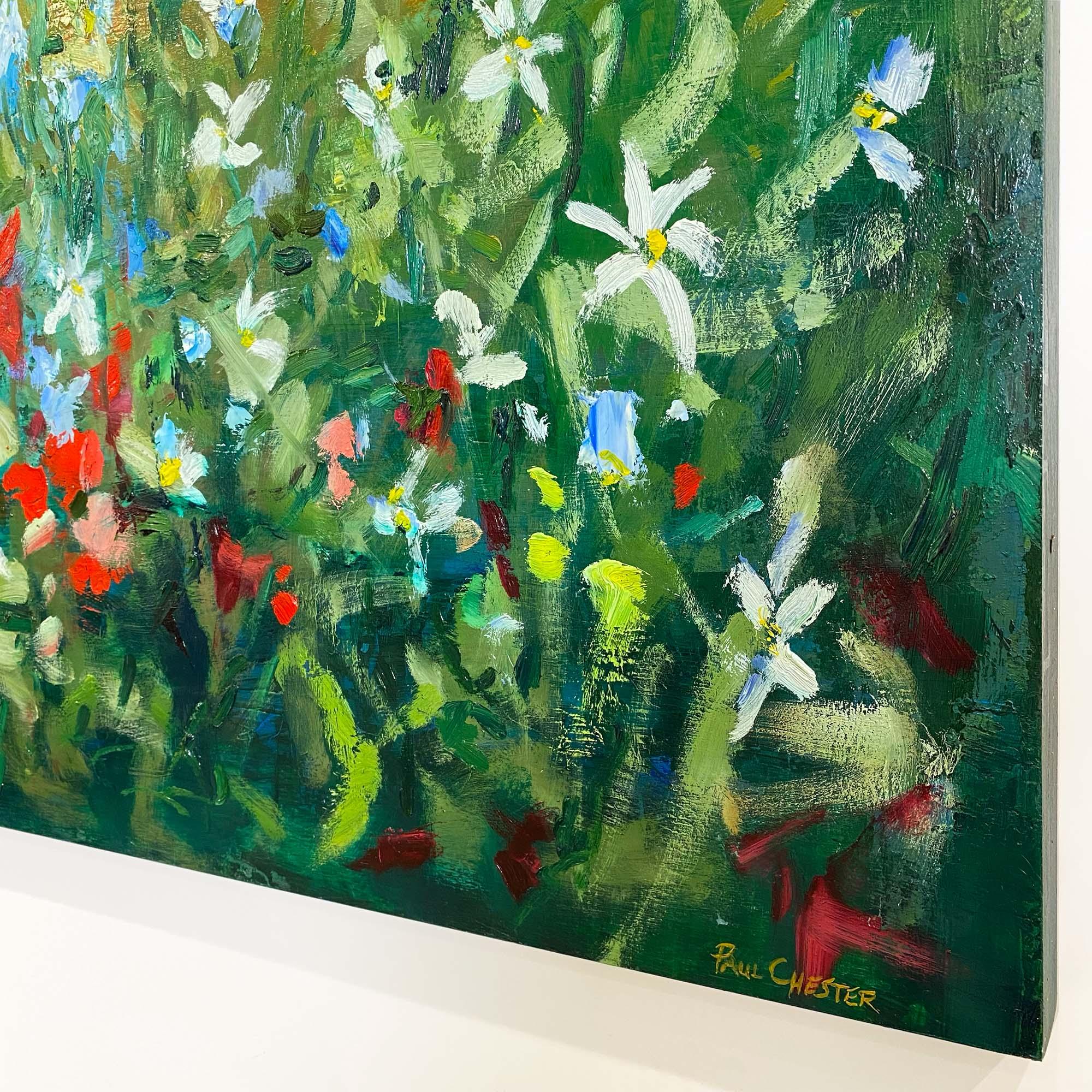 Colours of the Garden, großes Gartenlandschaftsgemälde in Öl mit leuchtenden Blumen im Angebot 2