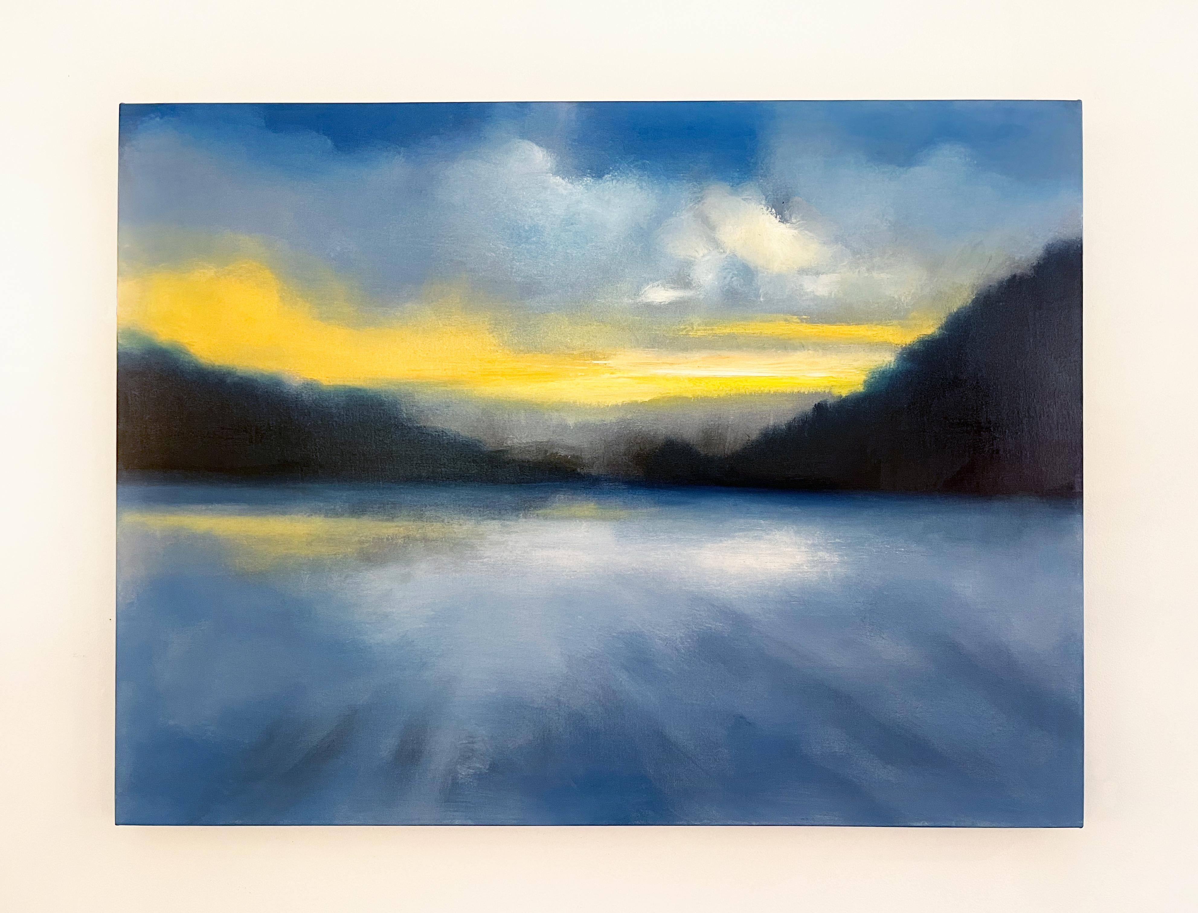 Paul chester Landscape Painting - Light in the Cloud, 30x40", serene oil landscape in blues and yellows