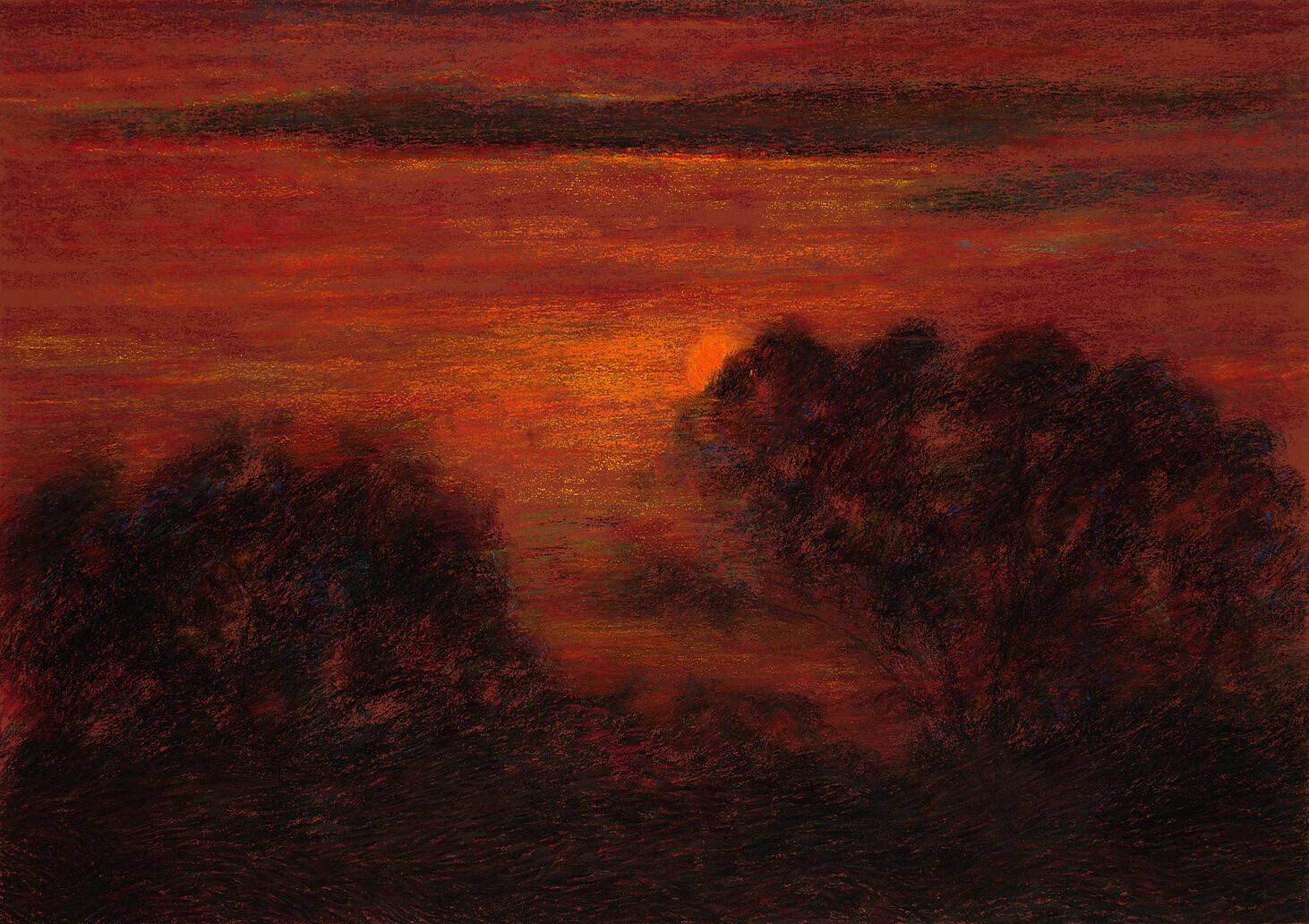 Paul Chizik Landscape Painting - Silhouette, Red Sky