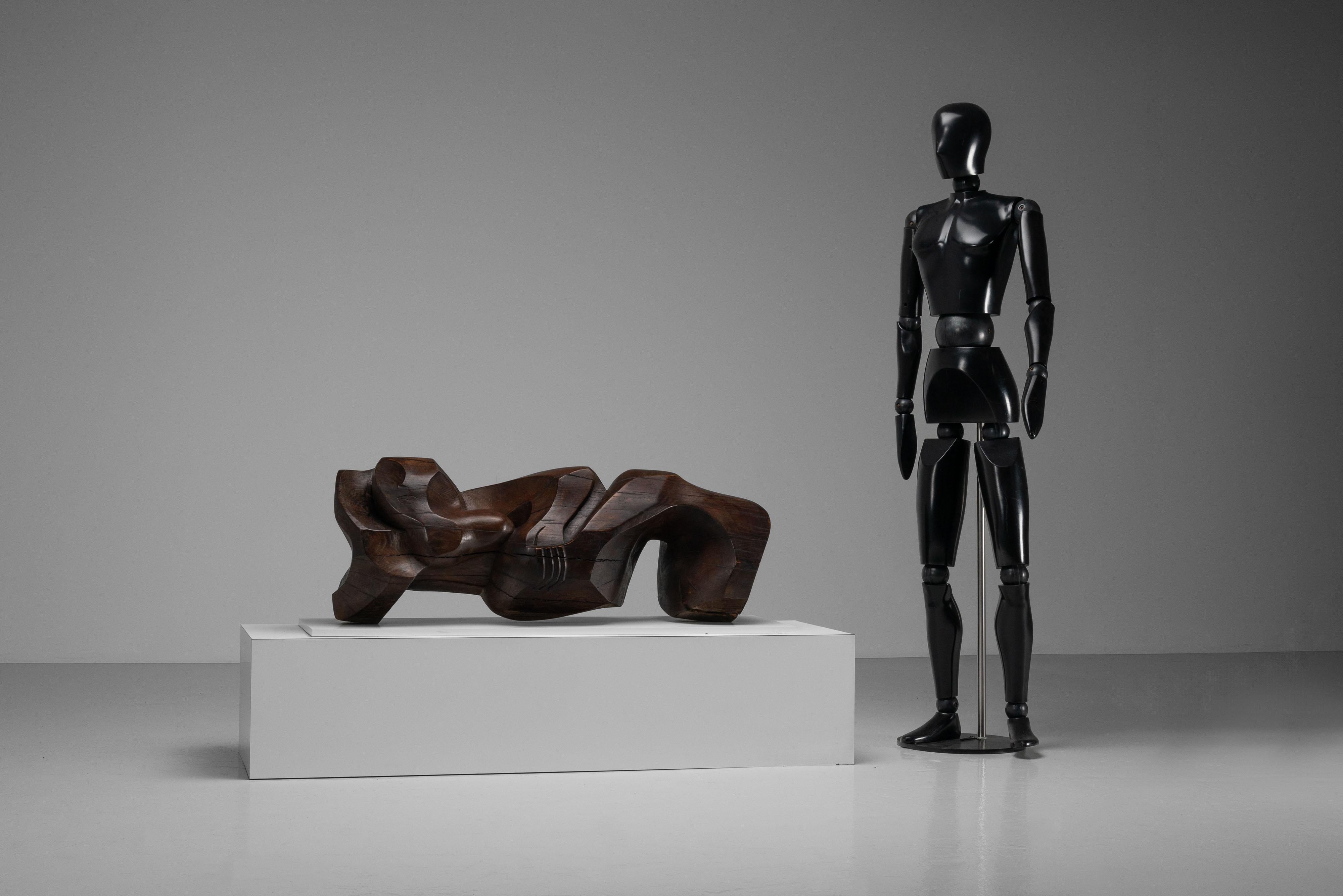 Mid-Century moderno Paul Cleempoel scultura astratta Oak Belgio 1975 in vendita