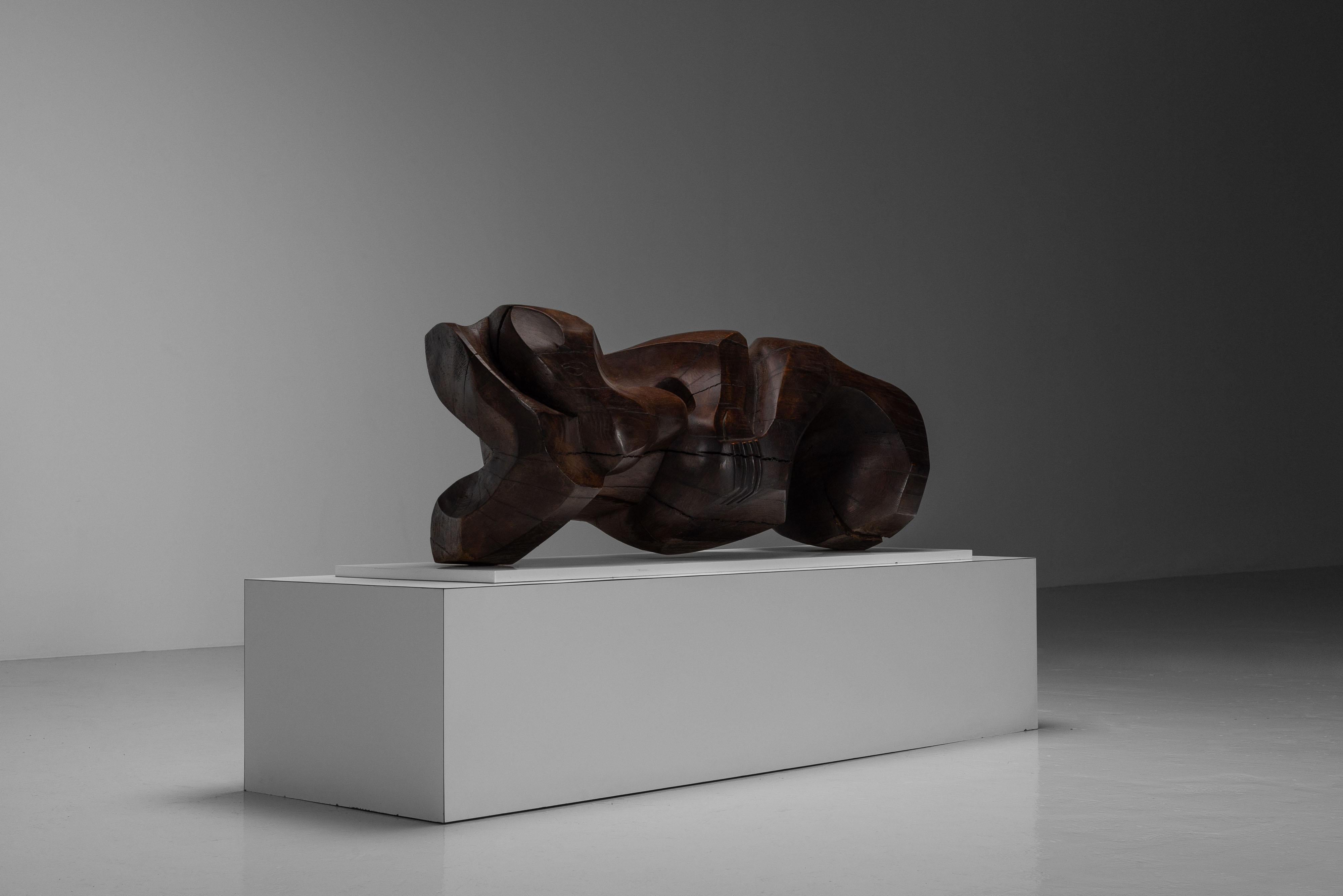 Mordenzato Paul Cleempoel scultura astratta Oak Belgio 1975 in vendita