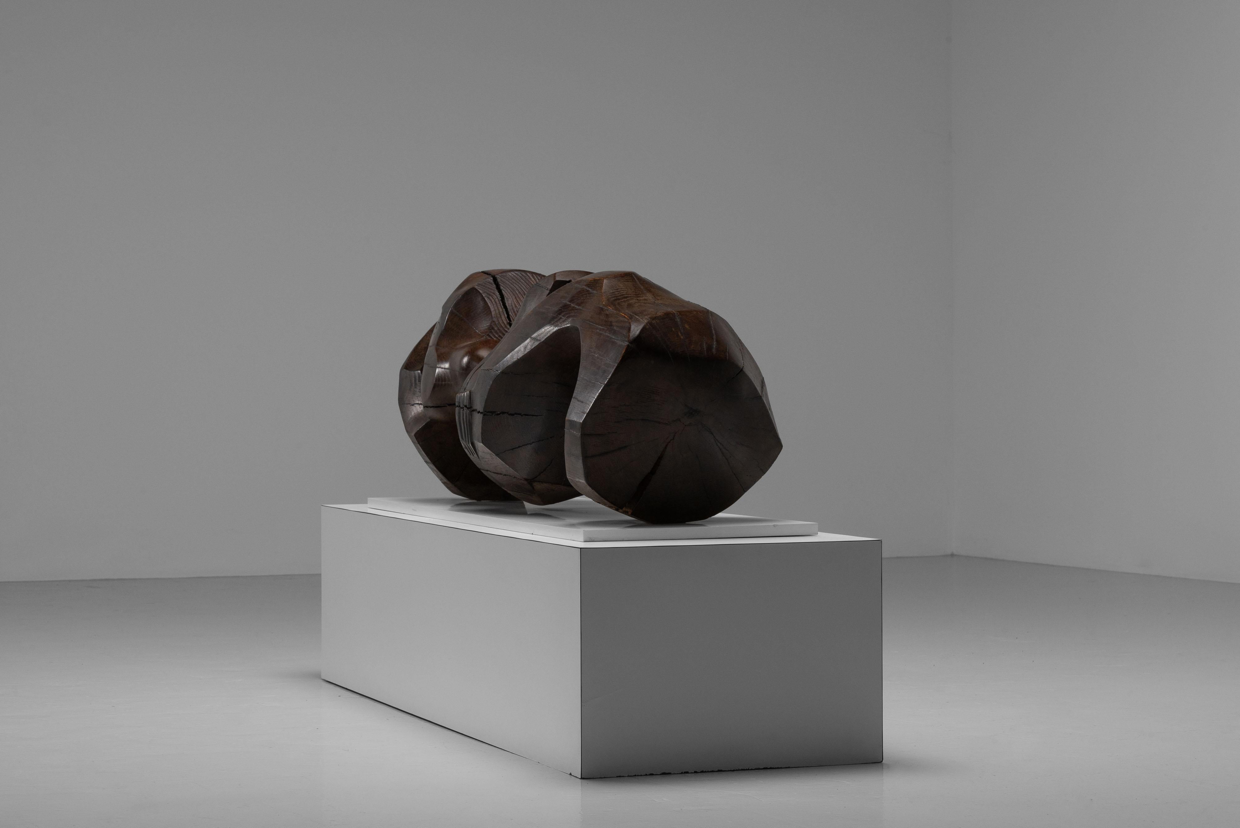 Fine XX secolo Paul Cleempoel scultura astratta Oak Belgio 1975 in vendita
