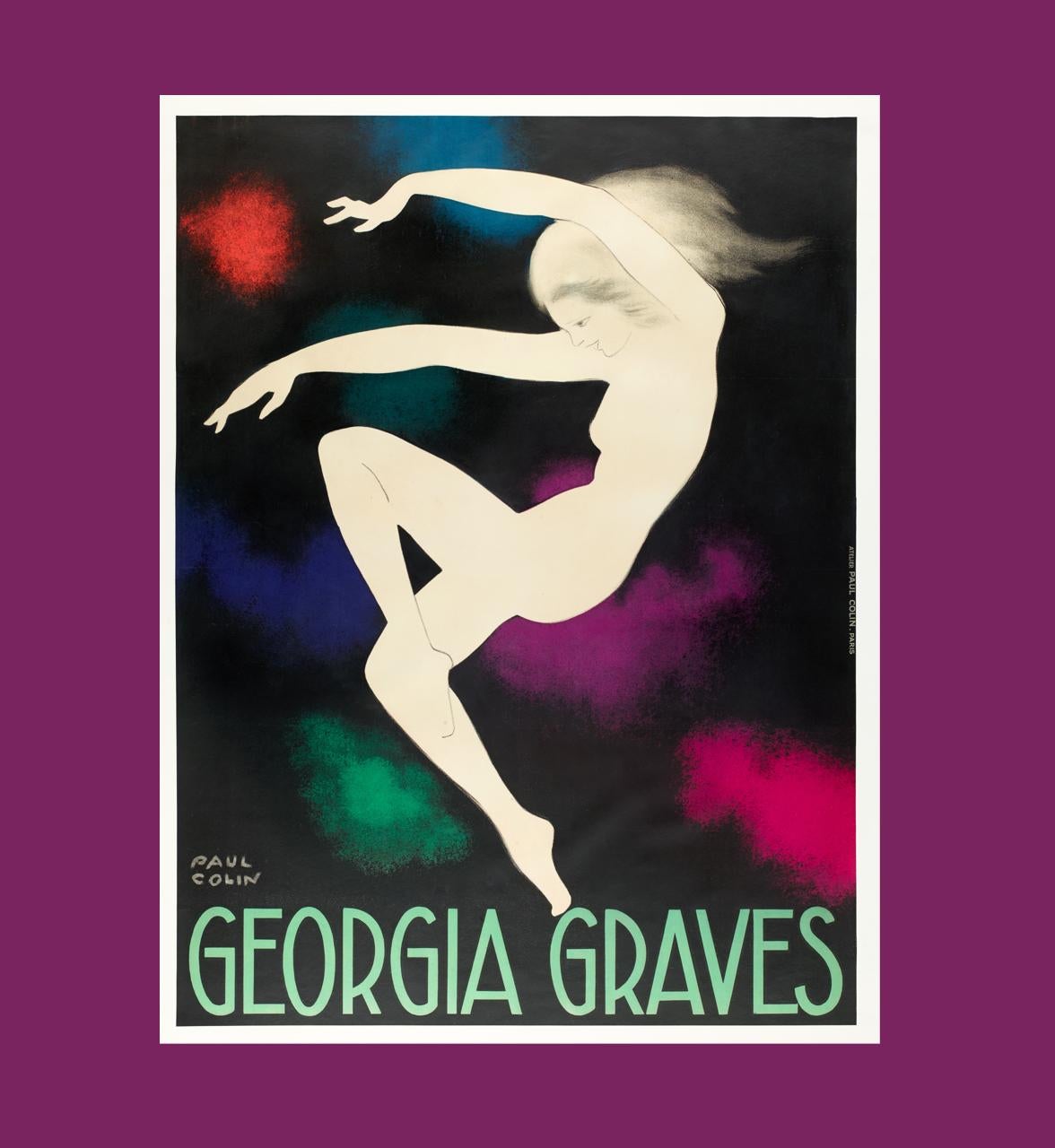 Original Art-Déco-Plakat von Paul Colin für die Ausstellung von Georgia Graves in den Folies Bergères dationg von 1928.

Georgia Graves wurde von Ernest Belcher in Los Angeles ausgebildet. Schnell wurde sie zu einer der berühmtesten Tänzerinnen der