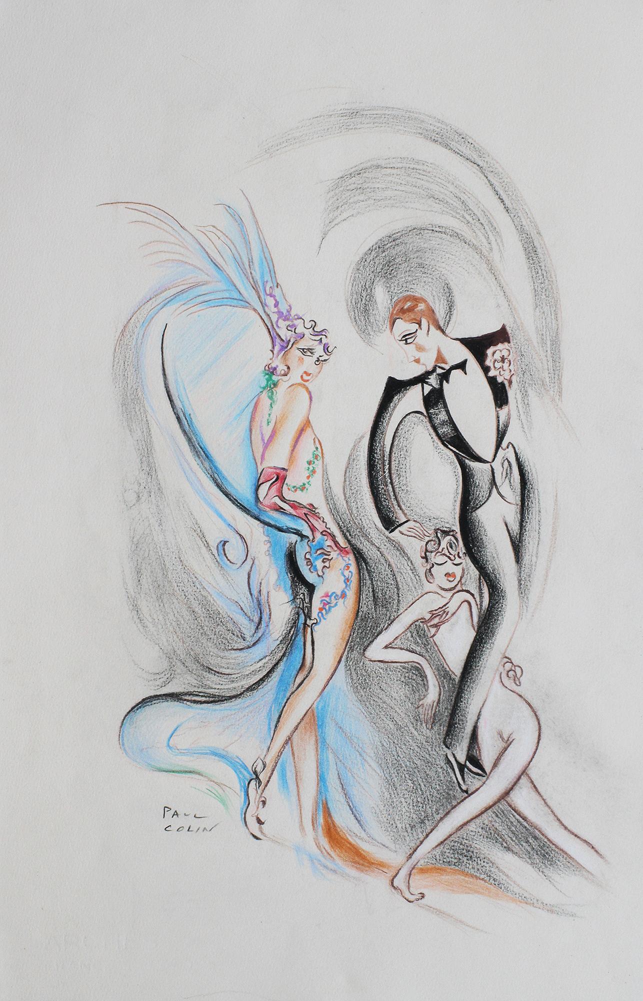 Paul COLIN - dessin original - Deux danseurs Excellent état - En vente à Encino, CA