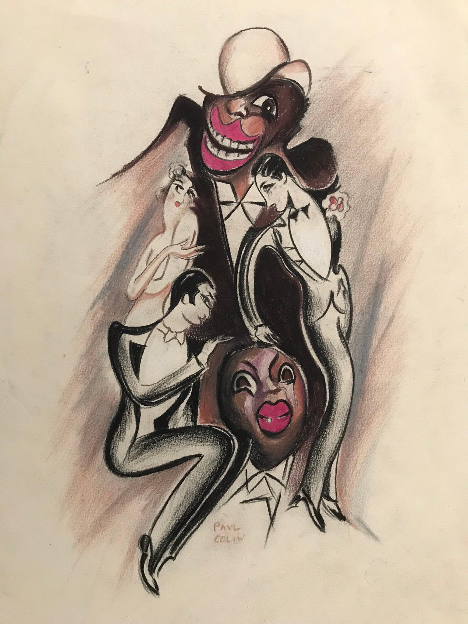 Paul Colin (1892-1985).

Original drawing with colored pencils and charcoal on paper depicting Josephine Baker and a piano player.

Drawing by Paul Colin from the 1980s in a beautiful wooden lacquered and gilt frame.

Paul Colin used to draw