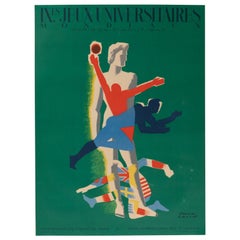 Original-Vintage-Sportplakat von Paul Colin, 9. Weltkriegs-Universitätsspiele Paris 1947