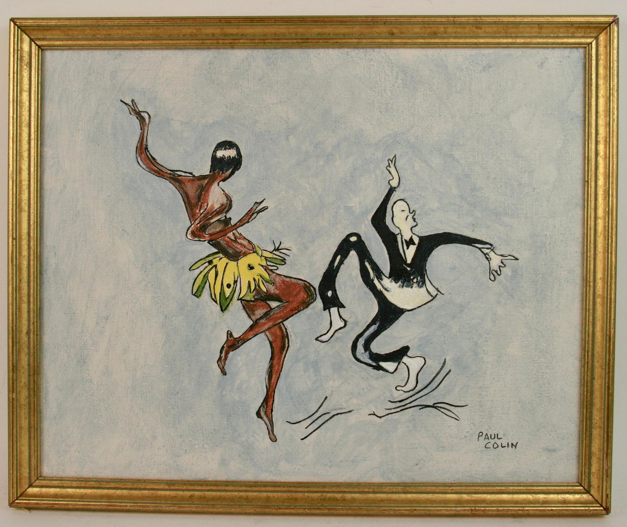 #5-3340 Josephine Baker Dance  painting, acrylic -ink on artist board displayed in a gilt-wood frame, signed by Paul Colin.Image size 11.50 H x 14.50 W