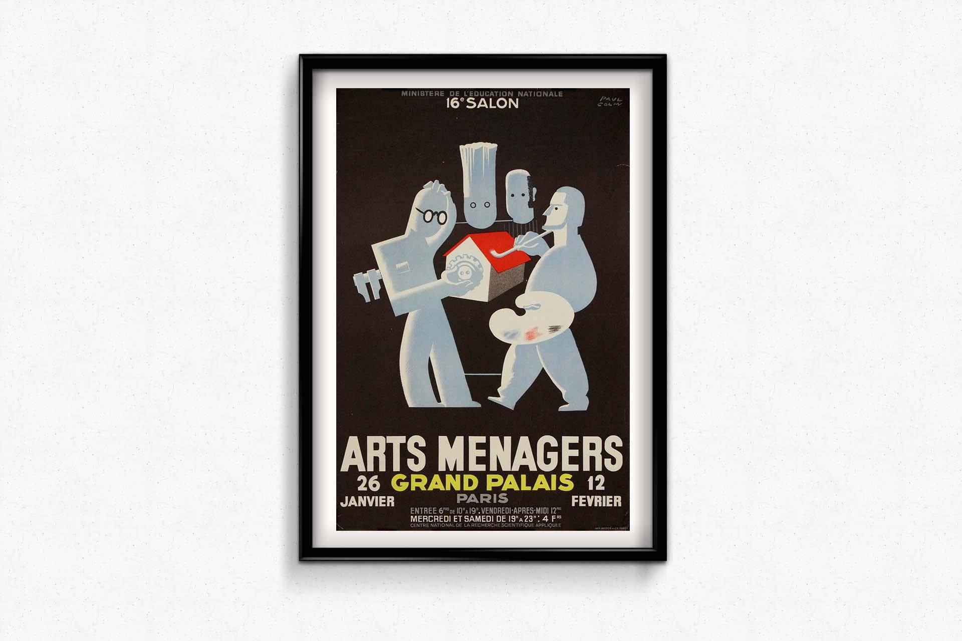 1937 original poster 16th Salon des Arts Ménagers at the Grand Palais - Paris - Art Deco Print by Paul Colin