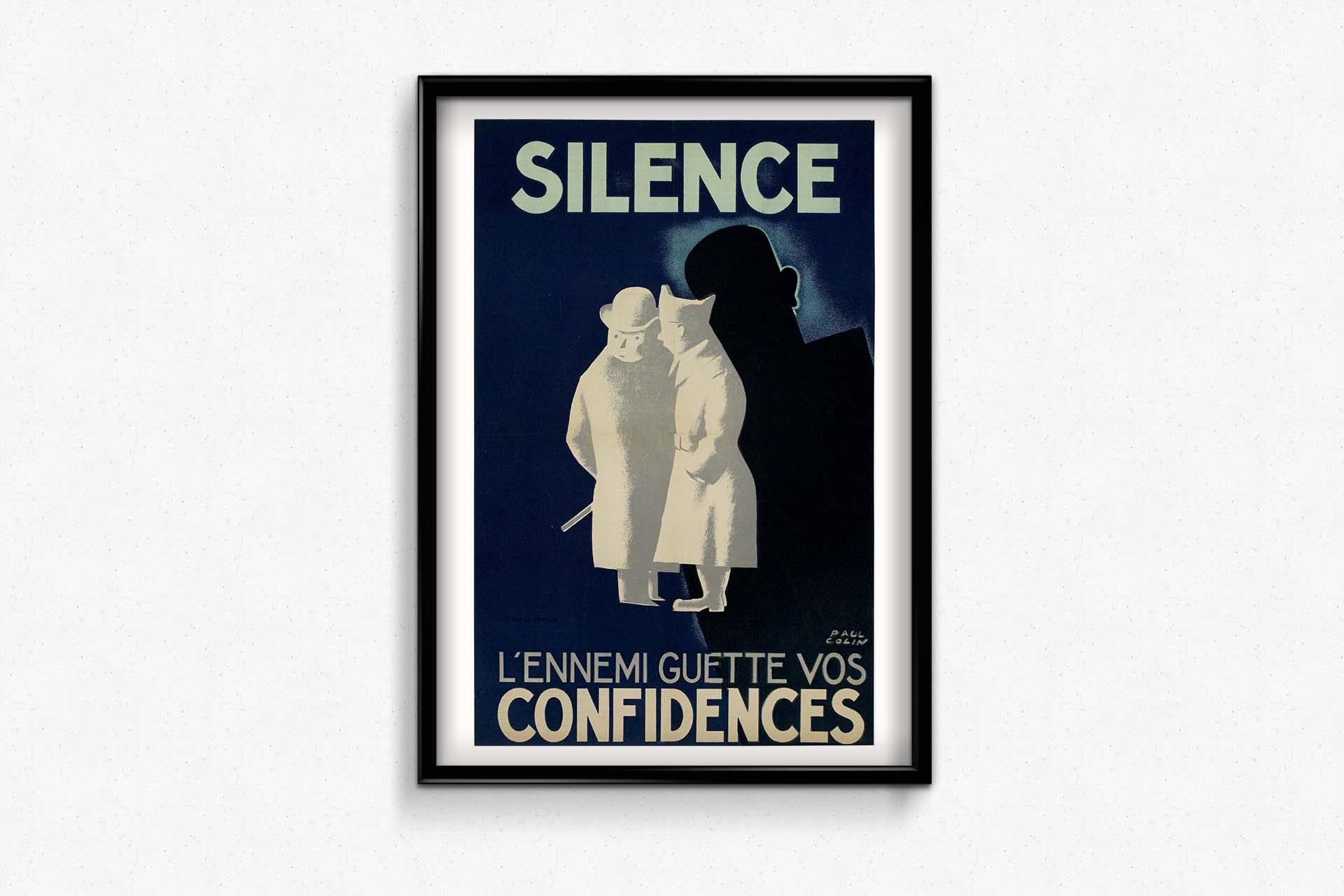 Originalplakat von Paul Colin aus dem Jahr 1939 „Silence, the Enemy awaits your confidences“ im Angebot 1