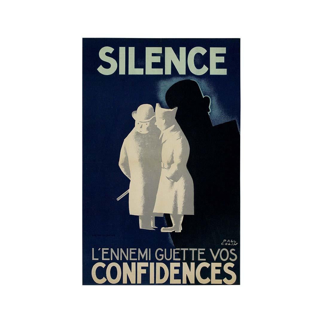 Originalplakat von Paul Colin aus dem Jahr 1939 „Silence, the Enemy awaits your confidences“ im Angebot 3