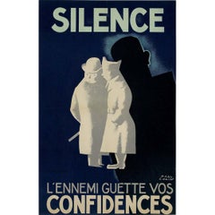 1939 affiche originale de Paul Colin - Silence, l'ennemi attend vos confidences