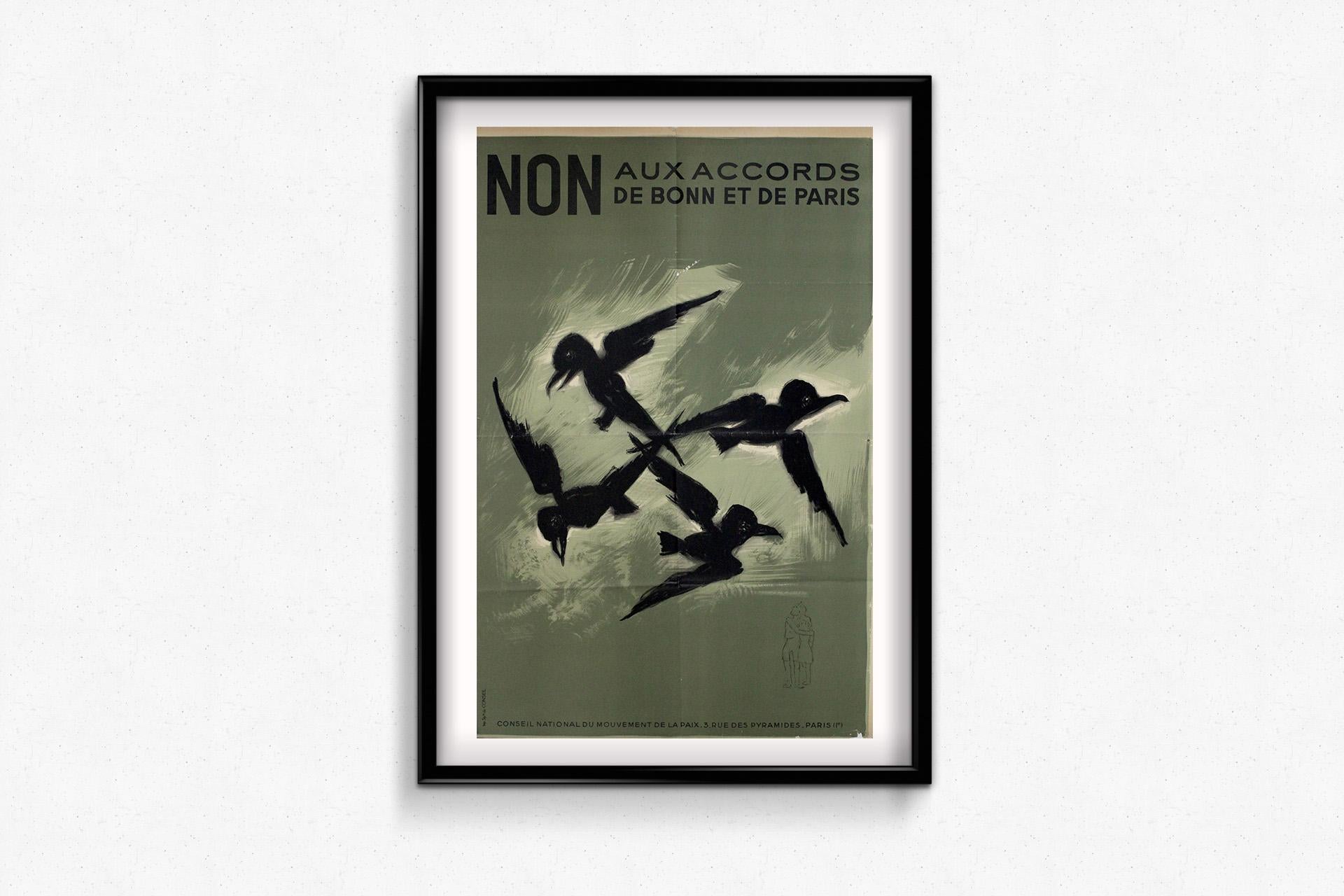 Cartel original de 1952 de Paul Colin - Non aux accords de Bonn et de Paris en venta 3