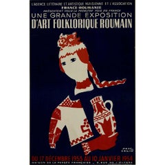 1954 original poster Grande exposition d'art folklorique roumain by Paul Colin