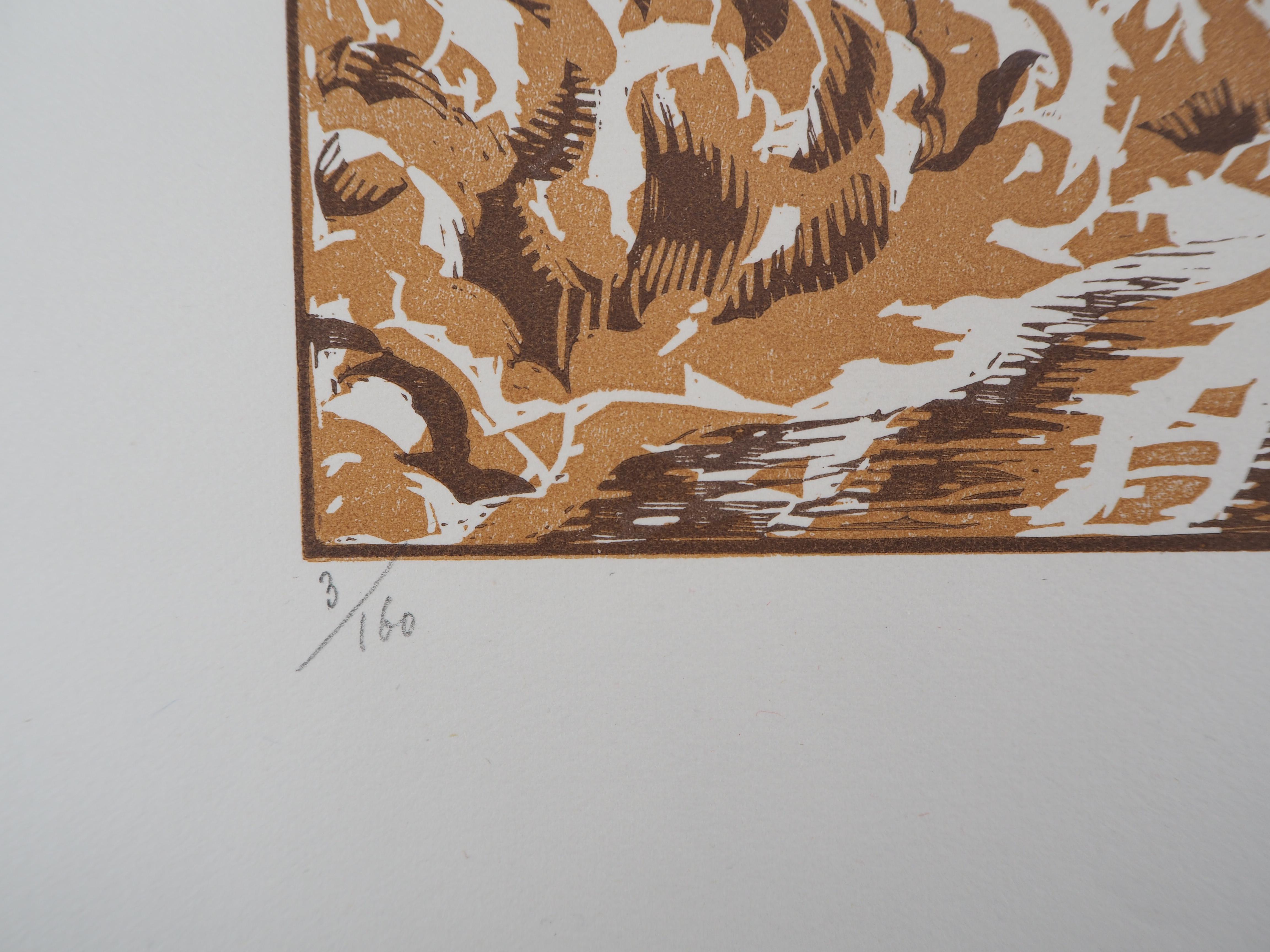 Paul Emile Colin
Allegory of Peace : the Family in Countryside, 1929

Original woodcut
Handsigned in pencil
Numbered /160
On vellum 32.5 x 25.5 cm (c. 13 x 10 in)
Bears the blind stamp of the editor 'Imagier de la Gravure sur Bois' (Lugt