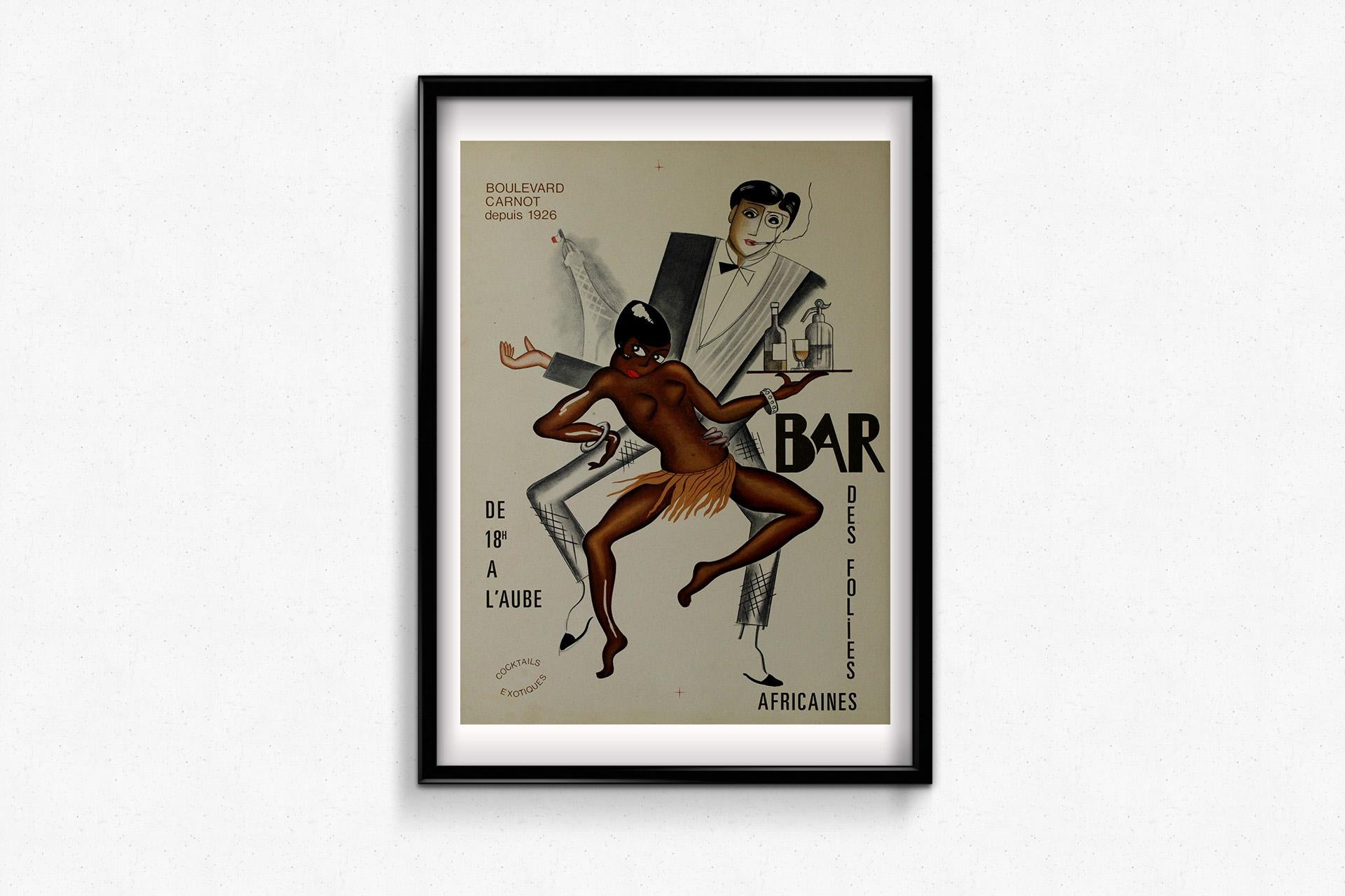 Circa 1950 original poster, Bar des Folies Africaines after Paul Colin For Sale 1