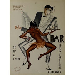 Circa 1950 original poster, Bar des Folies Africaines after Paul Colin