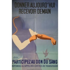 Originalplakat von Paul Colin, um an der Blut donation teilzunehmen, um 1950