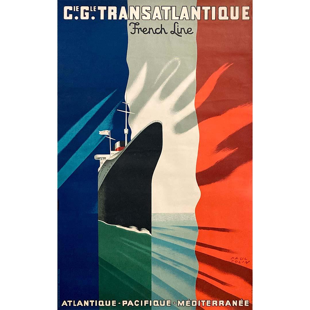 Circa 1950 poster for the Compagnie Générale Transatlantique by Paul Colin For Sale 1