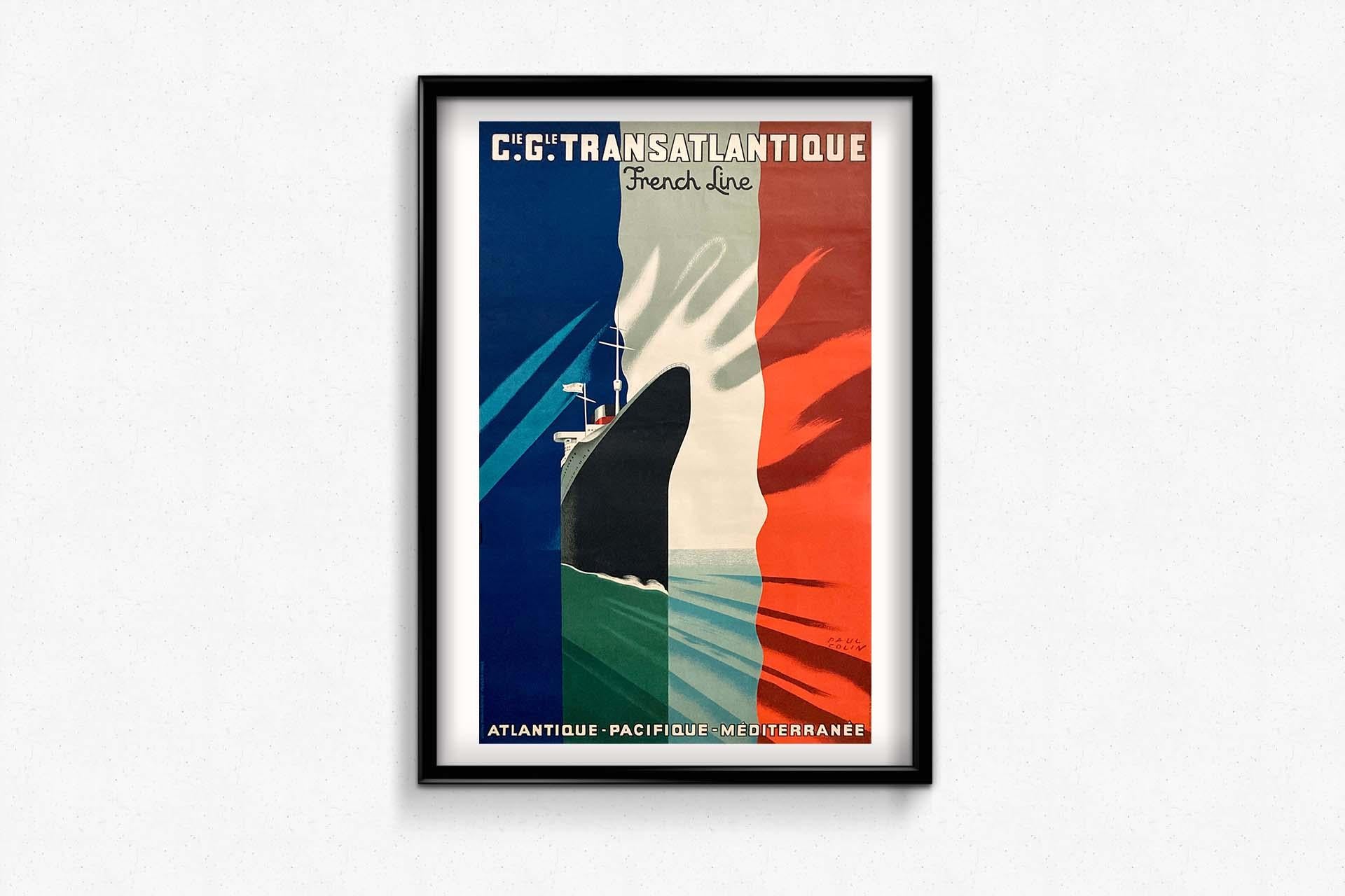 Circa 1950 poster for the Compagnie Générale Transatlantique by Paul Colin For Sale 3