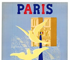 Cartel de viaje original de 1945 de París (Francia)  viajar en tren